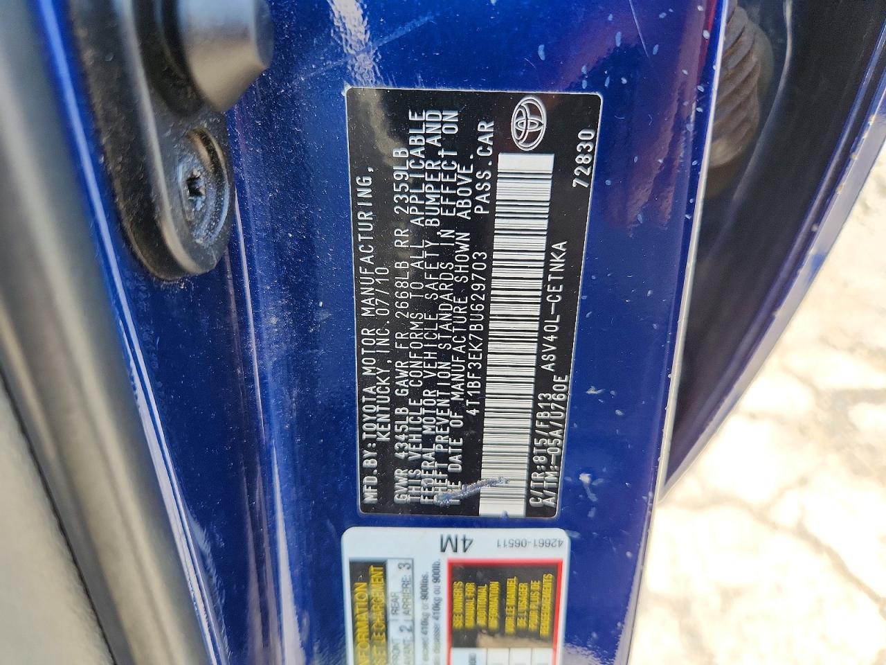 2011 Toyota Camry Le Blue vin: 4T1BF3EK7BU629703