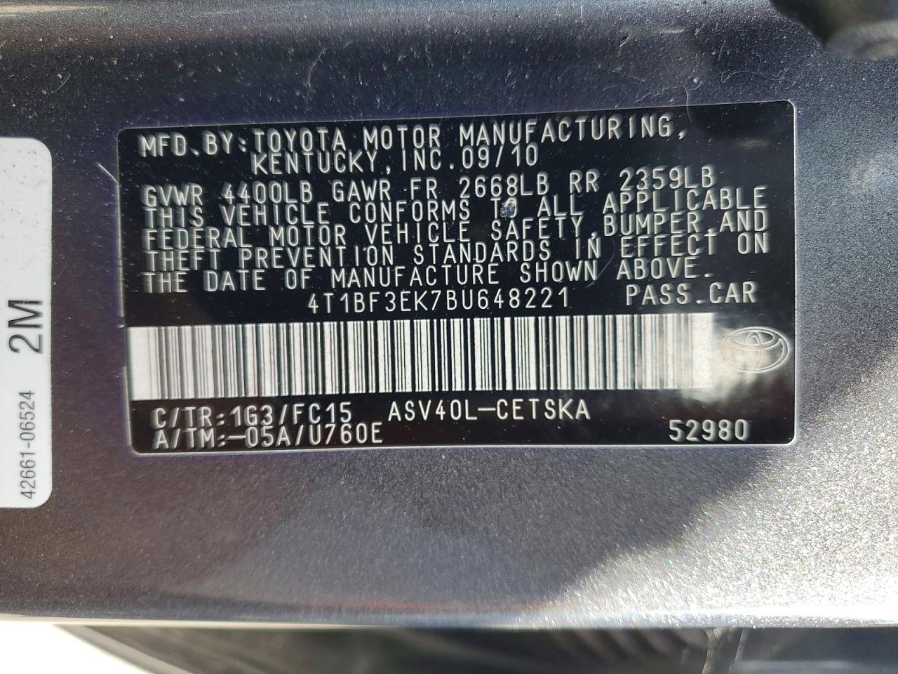 2011 Toyota Camry Se Gray vin: 4T1BF3EK7BU648221