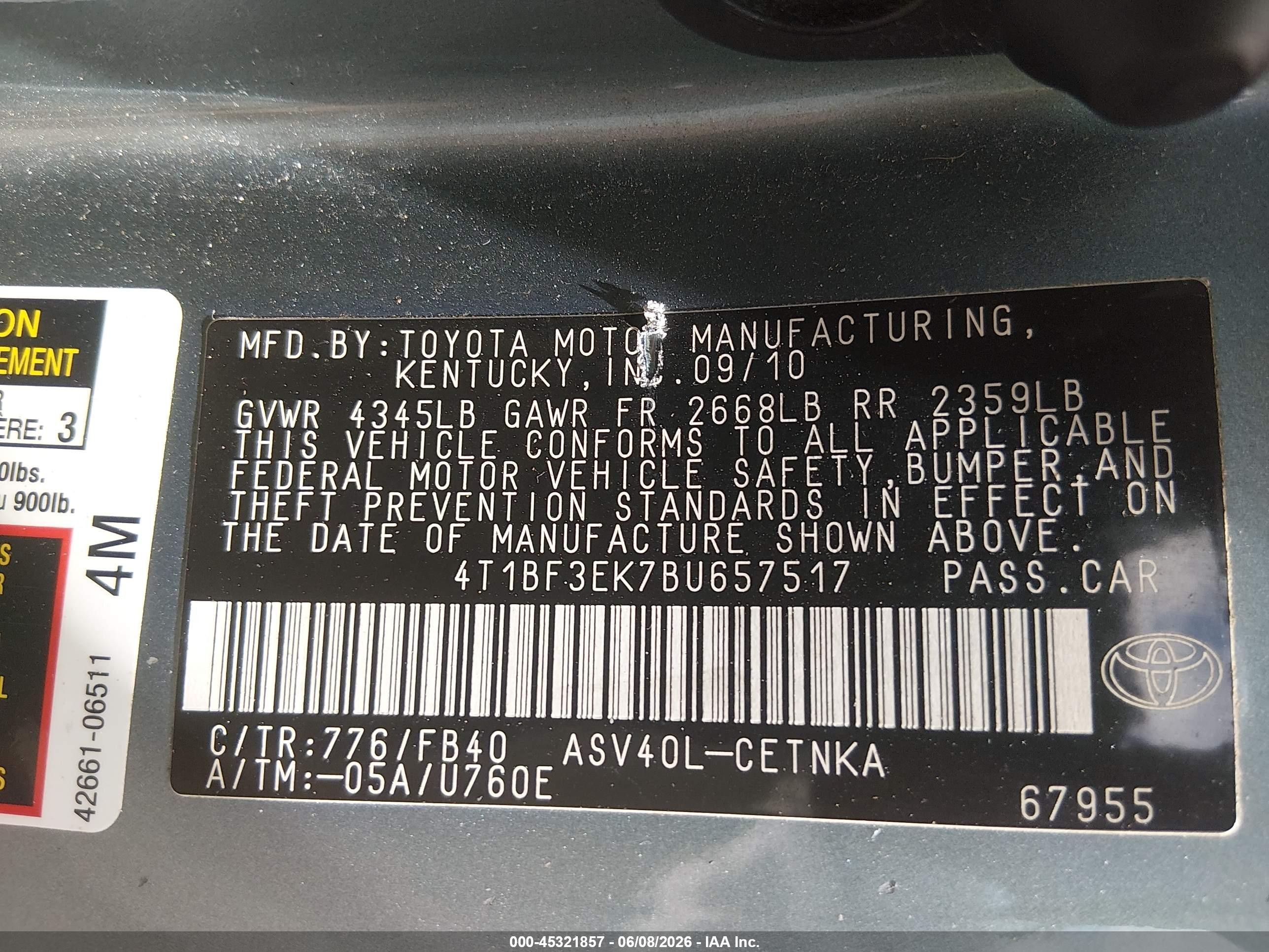 2011 Toyota Camry Le Зеленый vin: 4T1BF3EK7BU657517