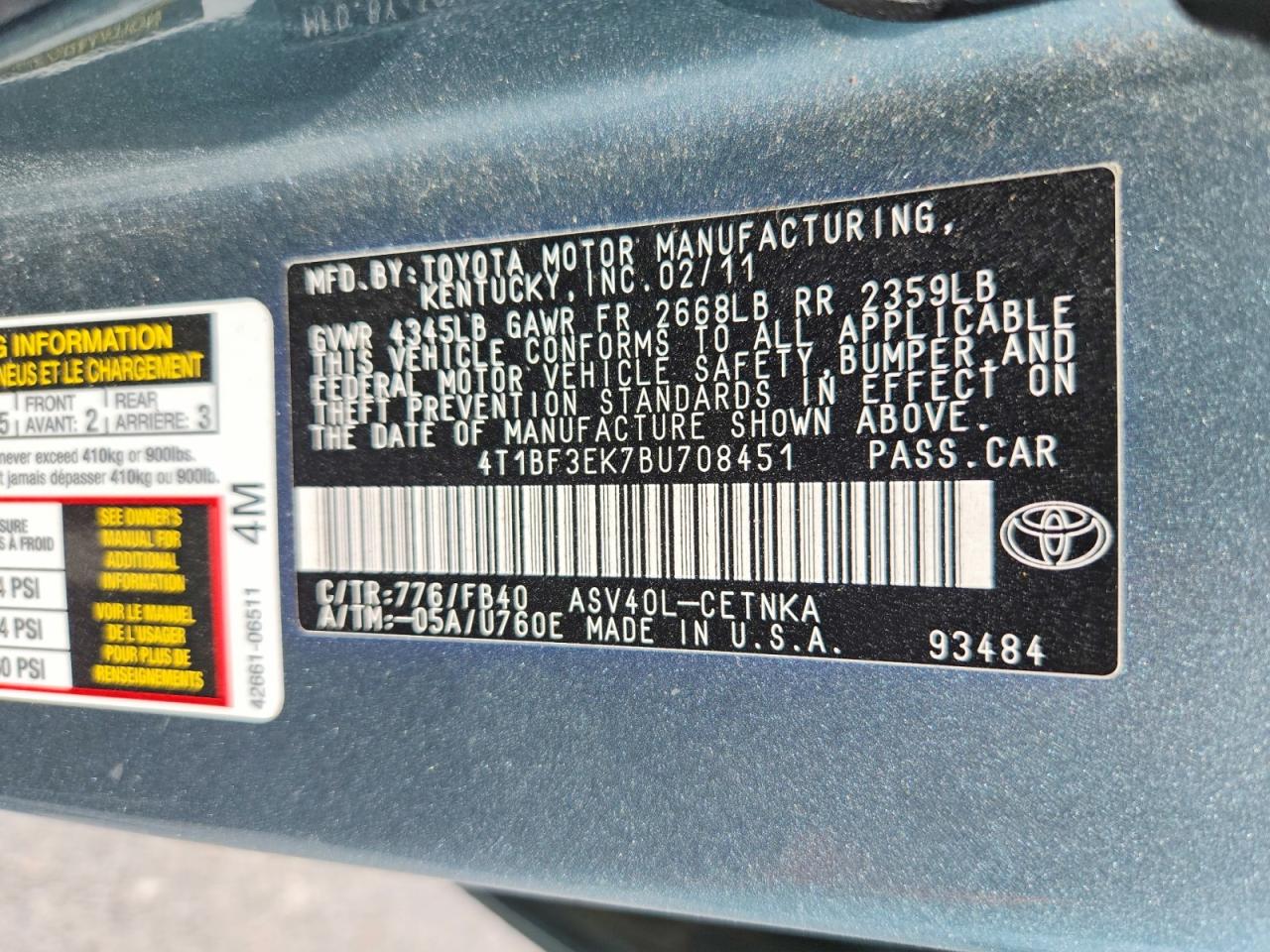 2011 Toyota Camry Le Синий vin: 4T1BF3EK7BU708451