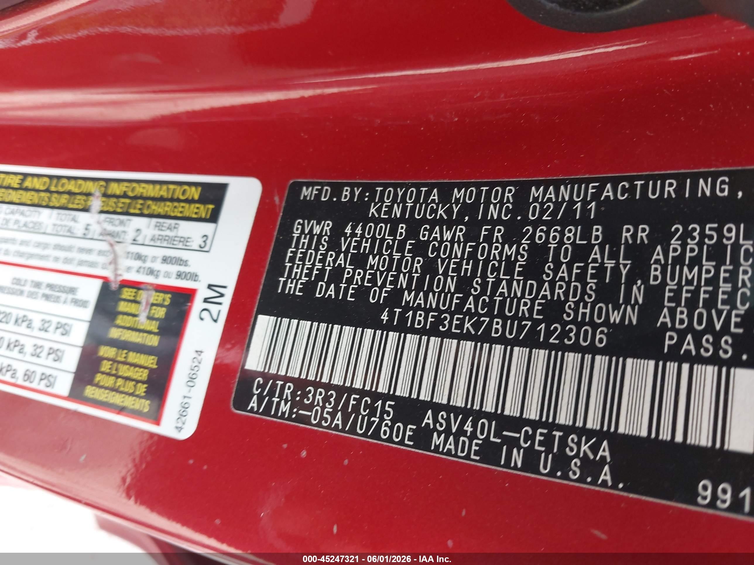 2011 Toyota Camry Se Red vin: 4T1BF3EK7BU712306