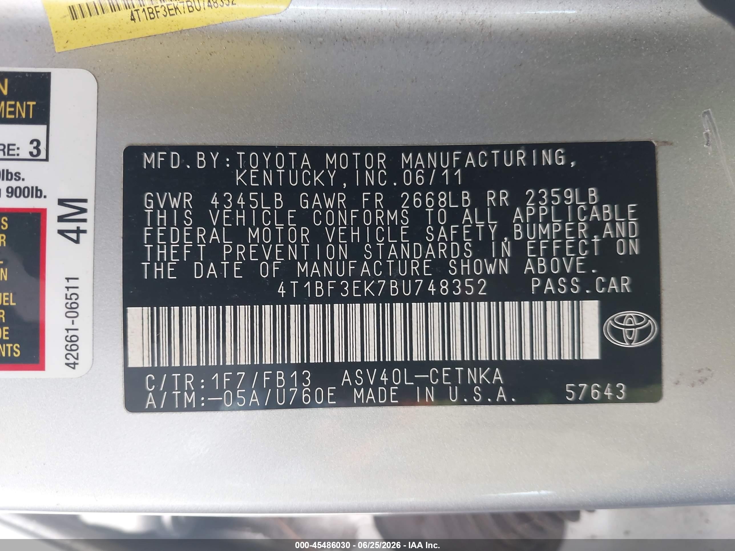 2011 Toyota Camry Le Silver vin: 4T1BF3EK7BU748352