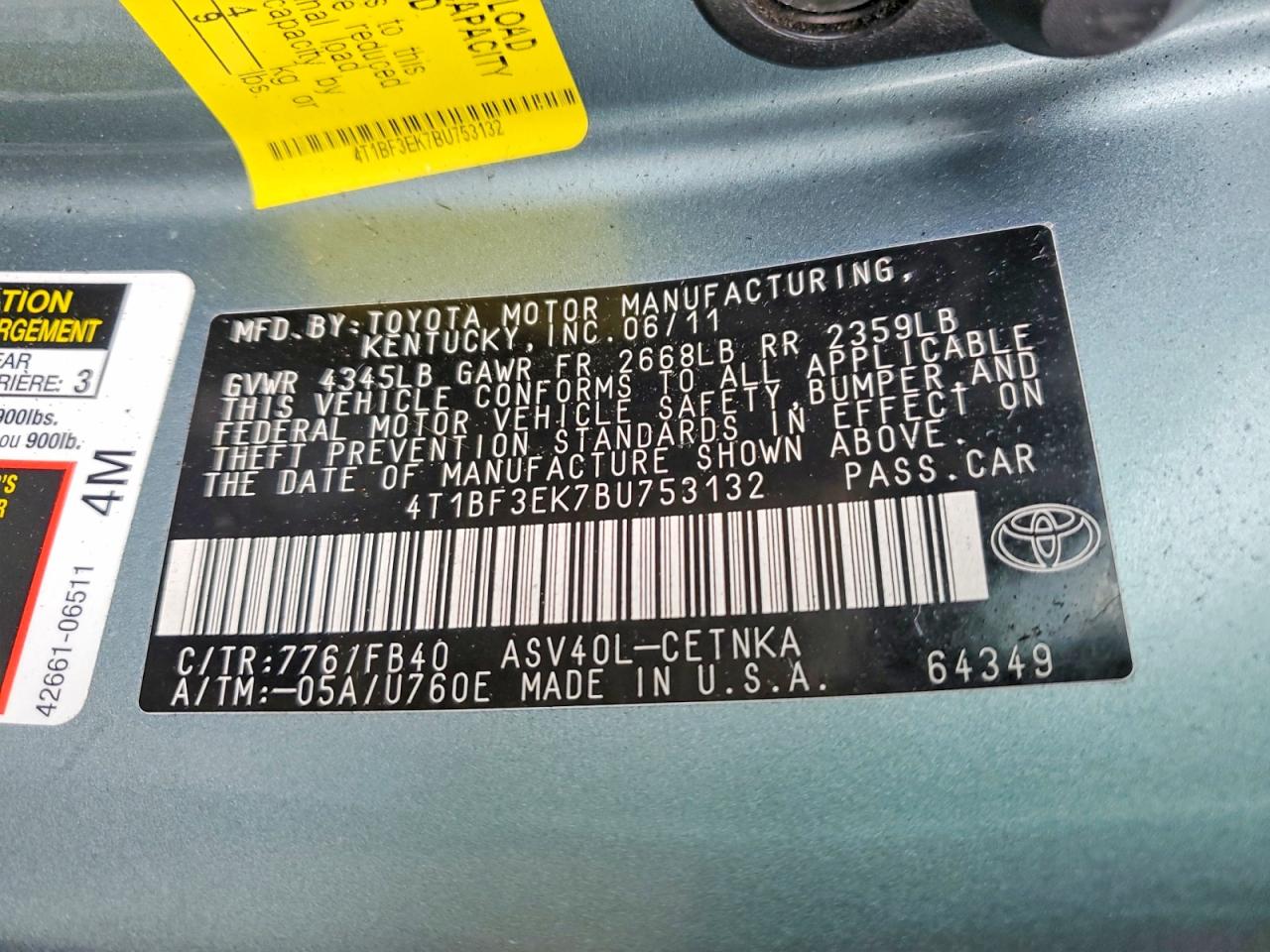 2011 Toyota Camry Le Green vin: 4T1BF3EK7BU753132