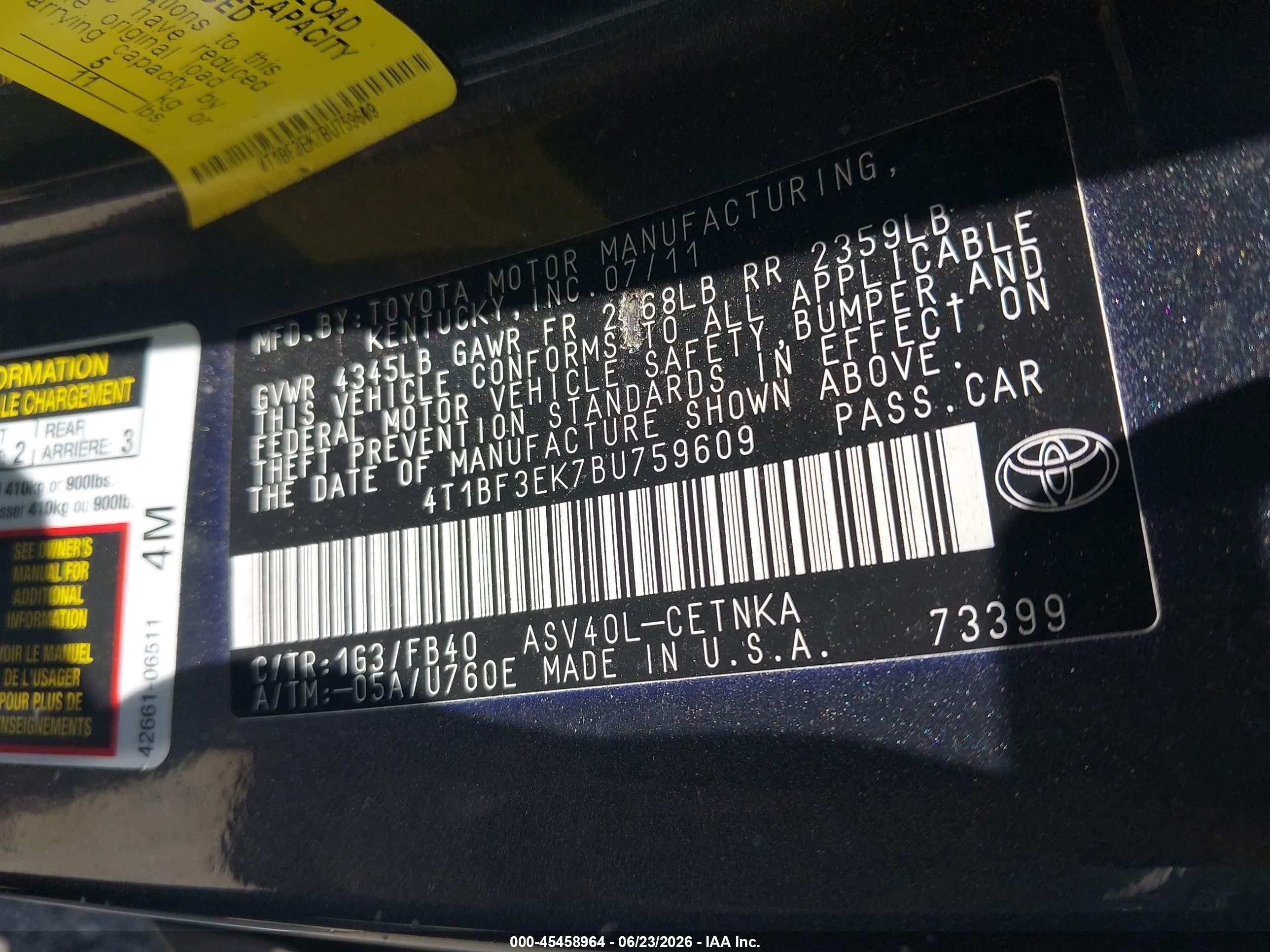 2011 Toyota Camry Le Gray vin: 4T1BF3EK7BU759609