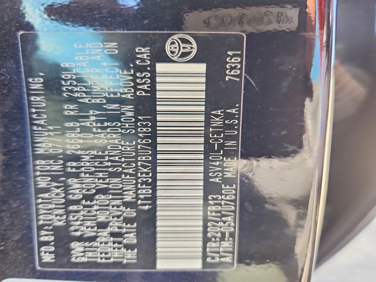 2011 Toyota Camry Le Черный vin: 4T1BF3EK7BU761831