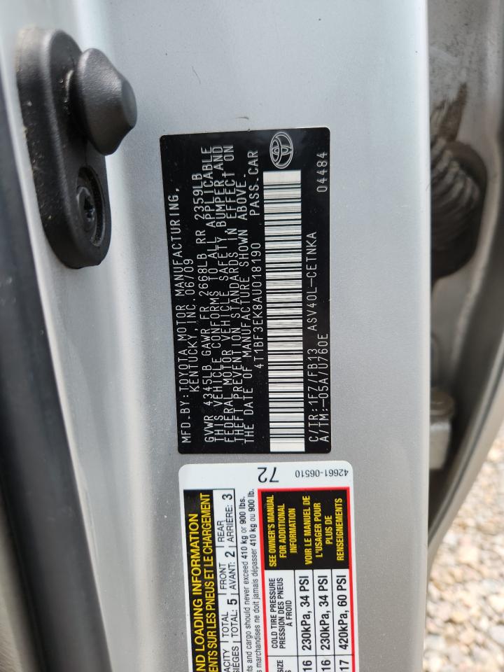 2010 Toyota Camrey Silver vin: 4T1BF3EK8AU018190