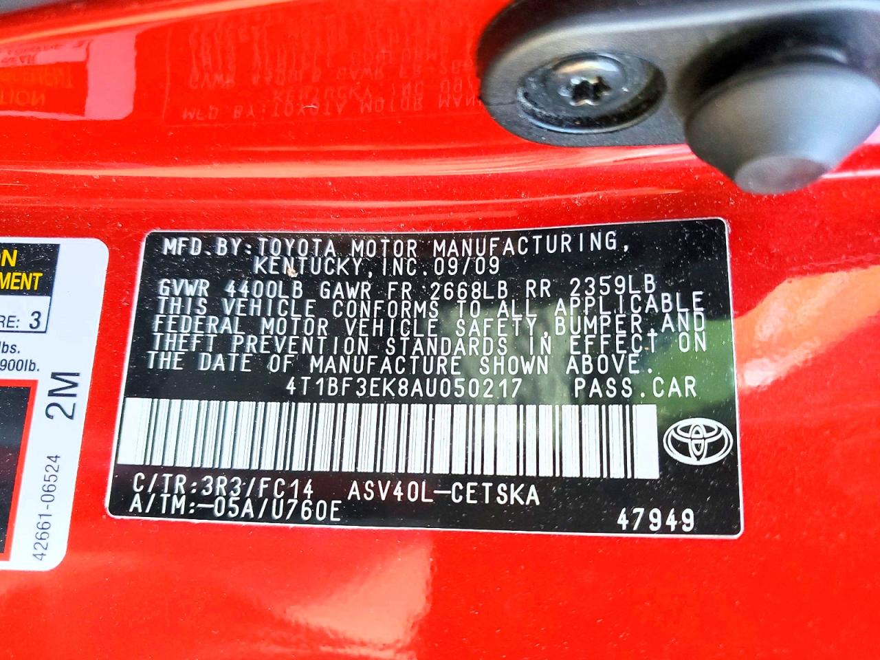 2010 Toyota Camry Base Красный vin: 4T1BF3EK8AU050217
