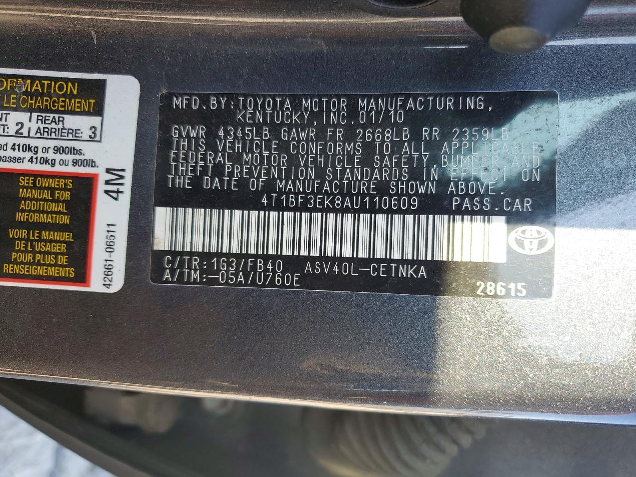 2010 Toyota Camry Le Gray vin: 4T1BF3EK8AU110609