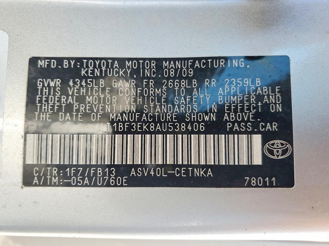 2010 Toyota Camry Le Silver vin: 4T1BF3EK8AU538406