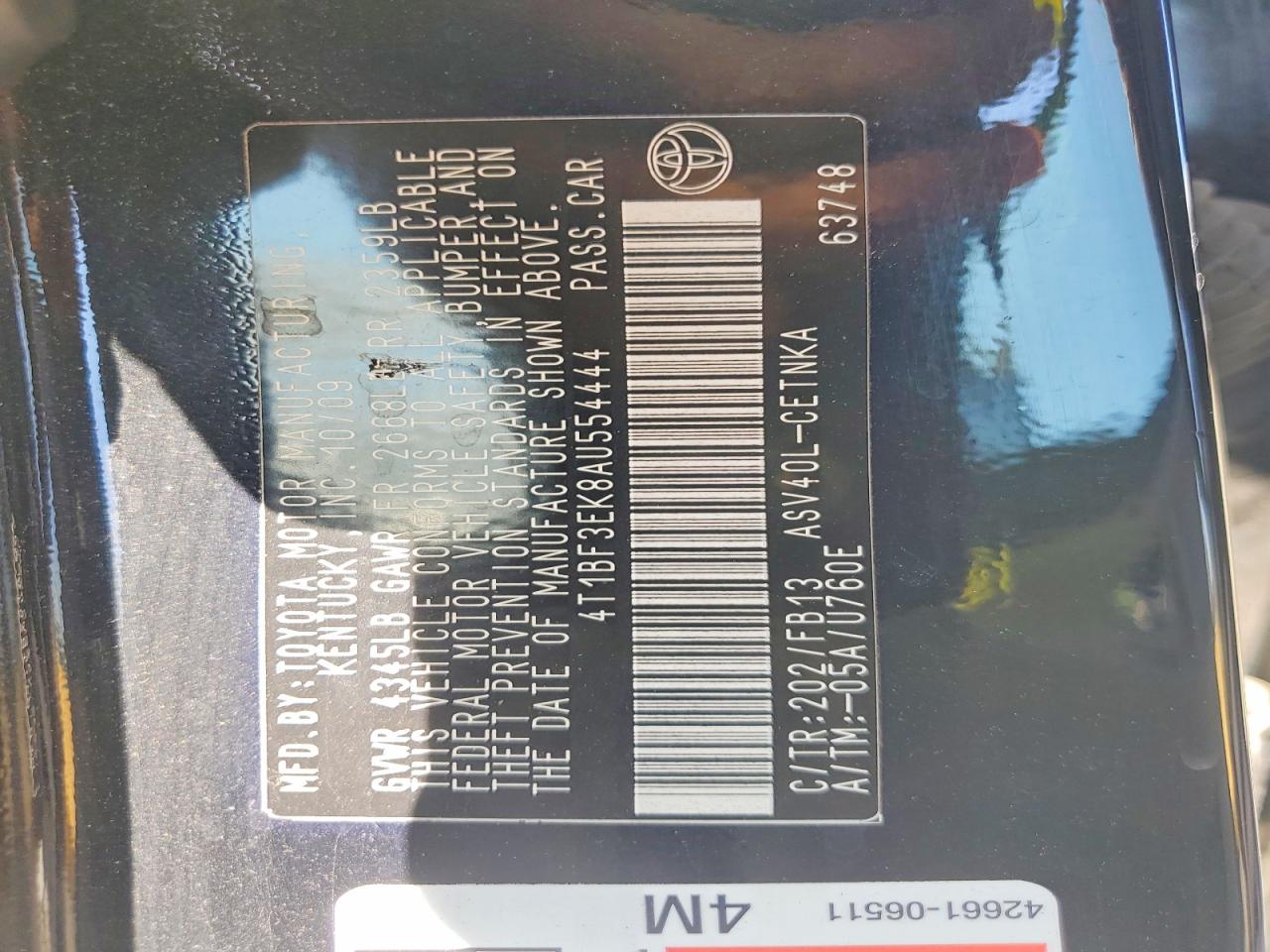 2010 Toyota Camry Le Black vin: 4T1BF3EK8AU554444