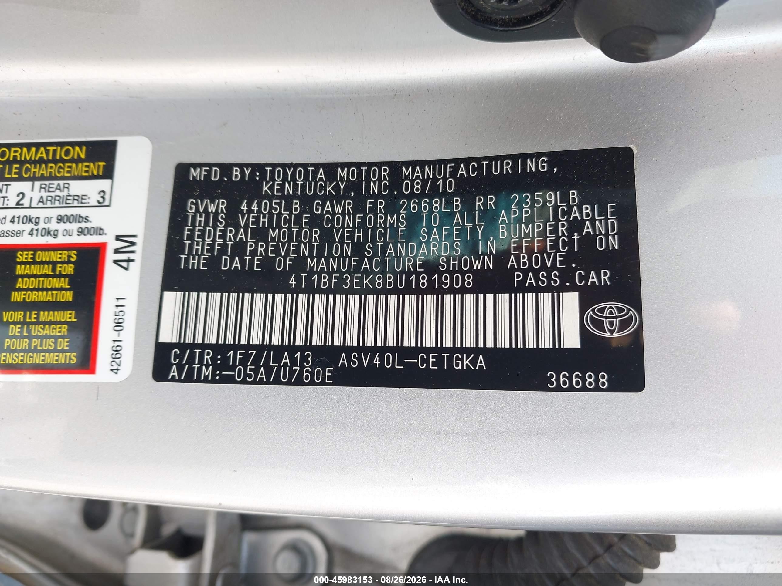 2011 Toyota Camry Xle Silver vin: 4T1BF3EK8BU181908