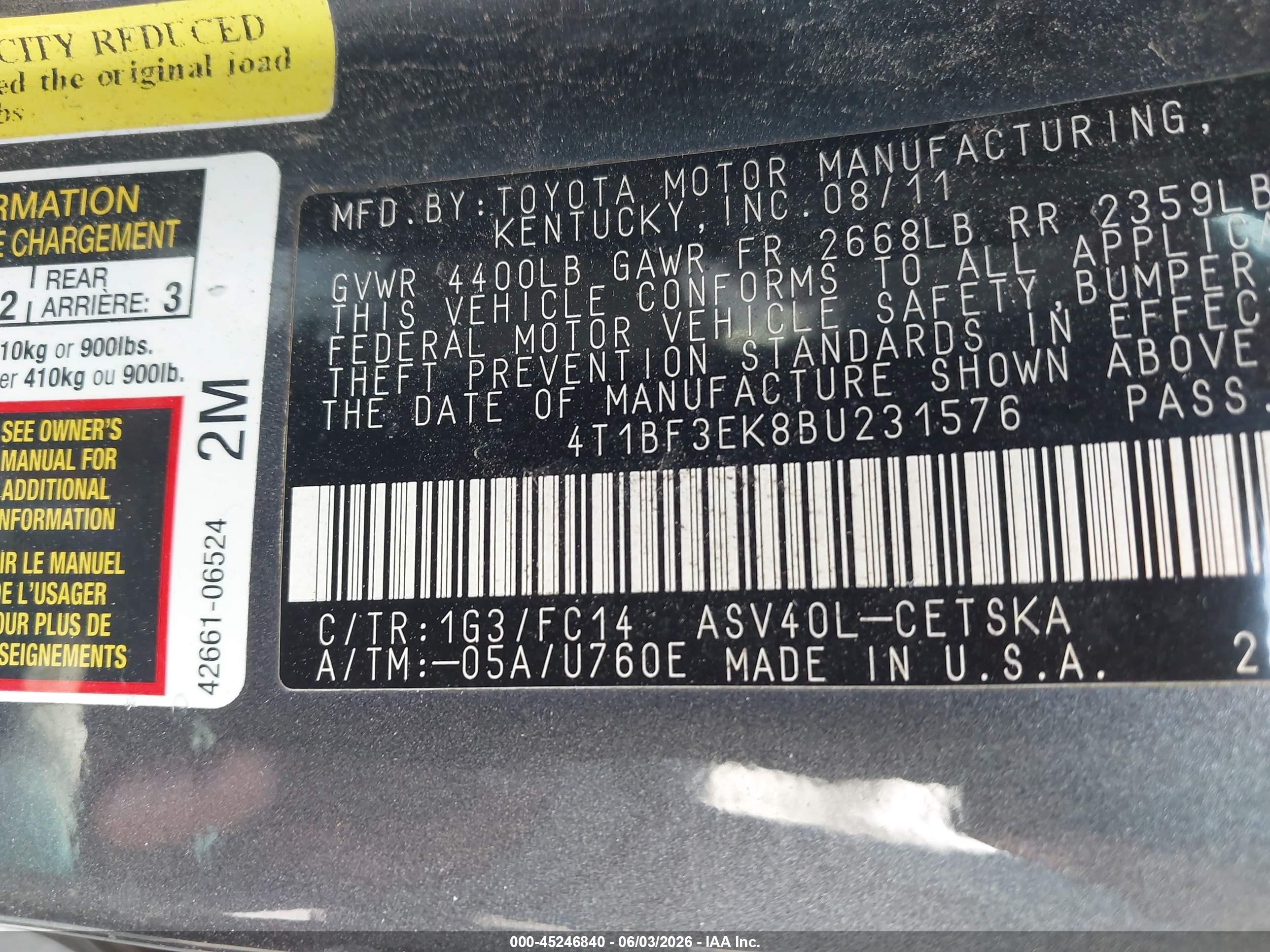 2011 Toyota Camry Se Gray vin: 4T1BF3EK8BU231576
