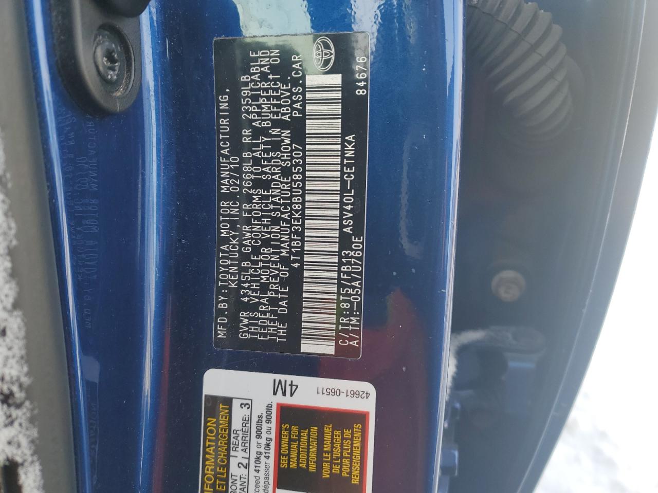 2011 Toyota Camry Base Blue vin: 4T1BF3EK8BU585307