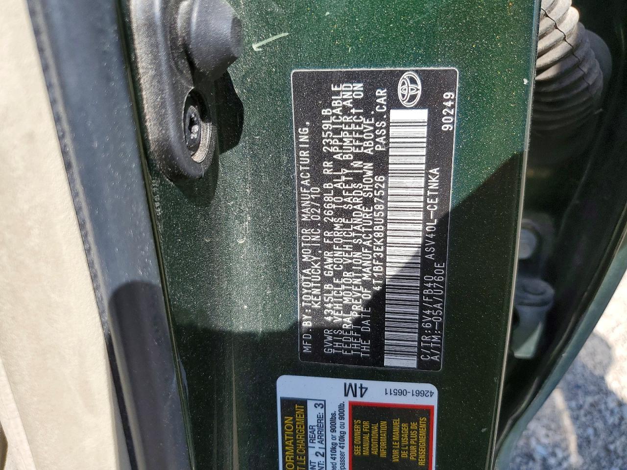 2011 Toyota Camry Le Green vin: 4T1BF3EK8BU587526