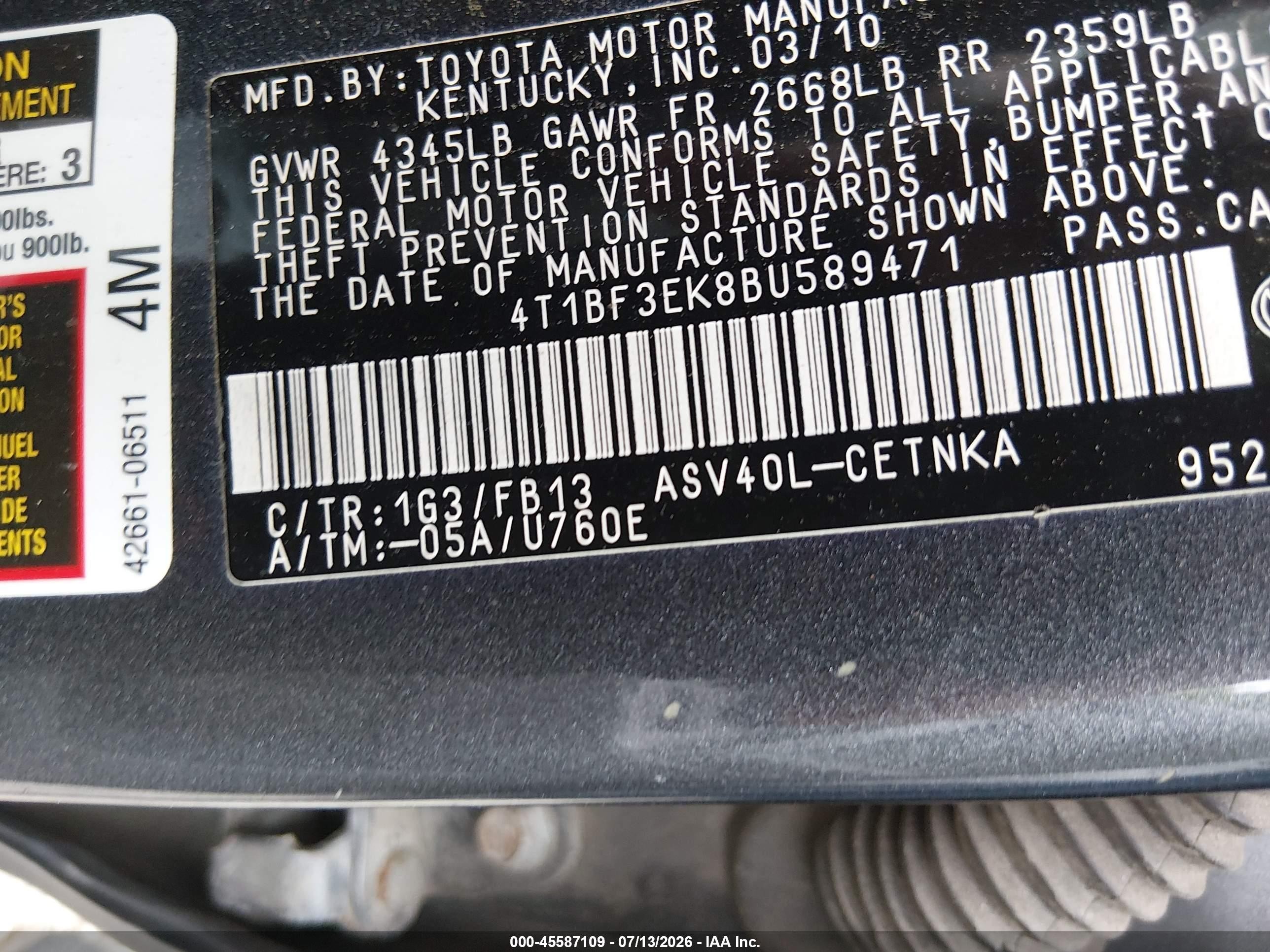 2011 Toyota Camry Le Gray vin: 4T1BF3EK8BU589471