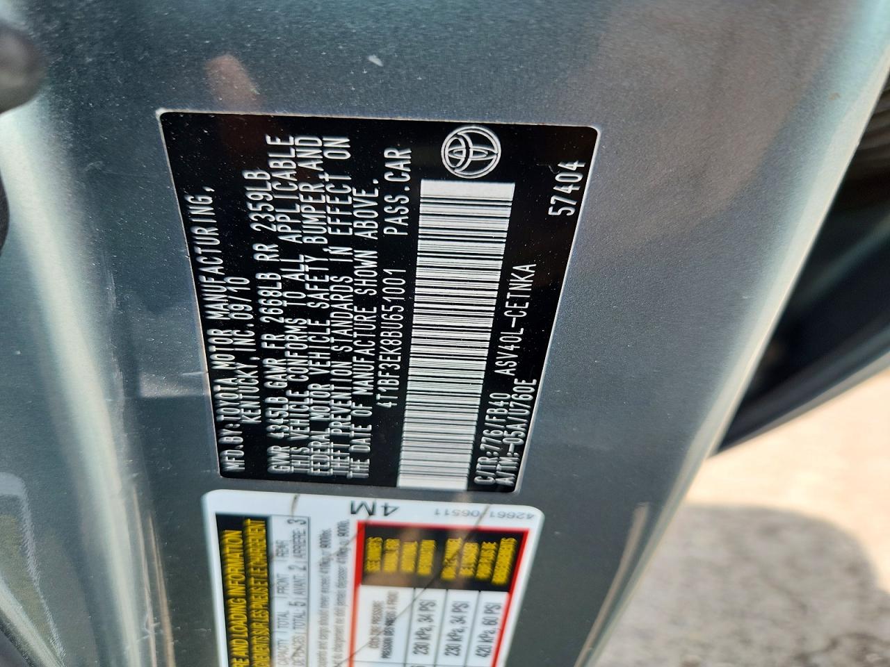 2011 Toyota Camry Le Бирюзовый vin: 4T1BF3EK8BU651001