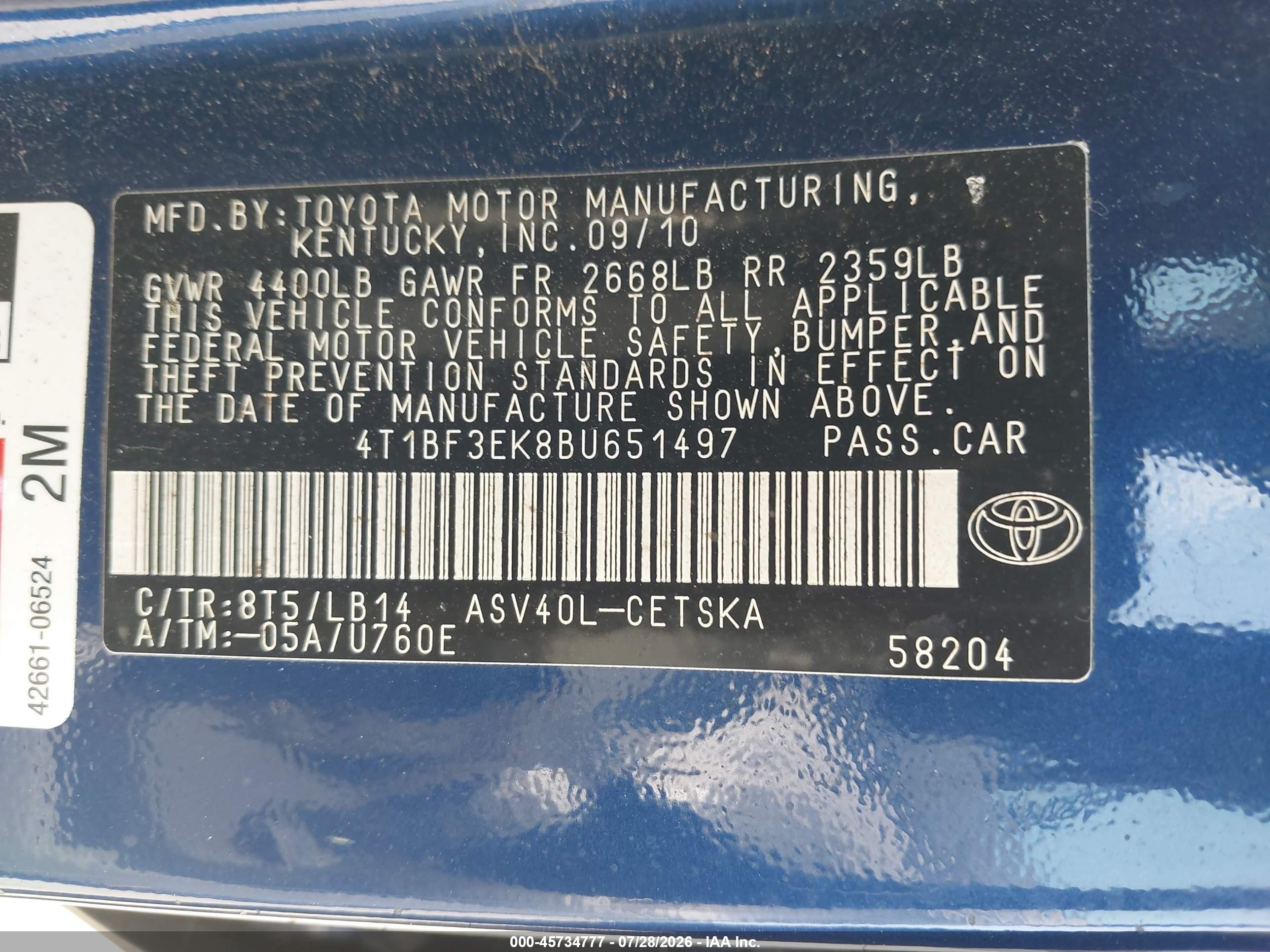 2011 Toyota Camry Se Blue vin: 4T1BF3EK8BU651497