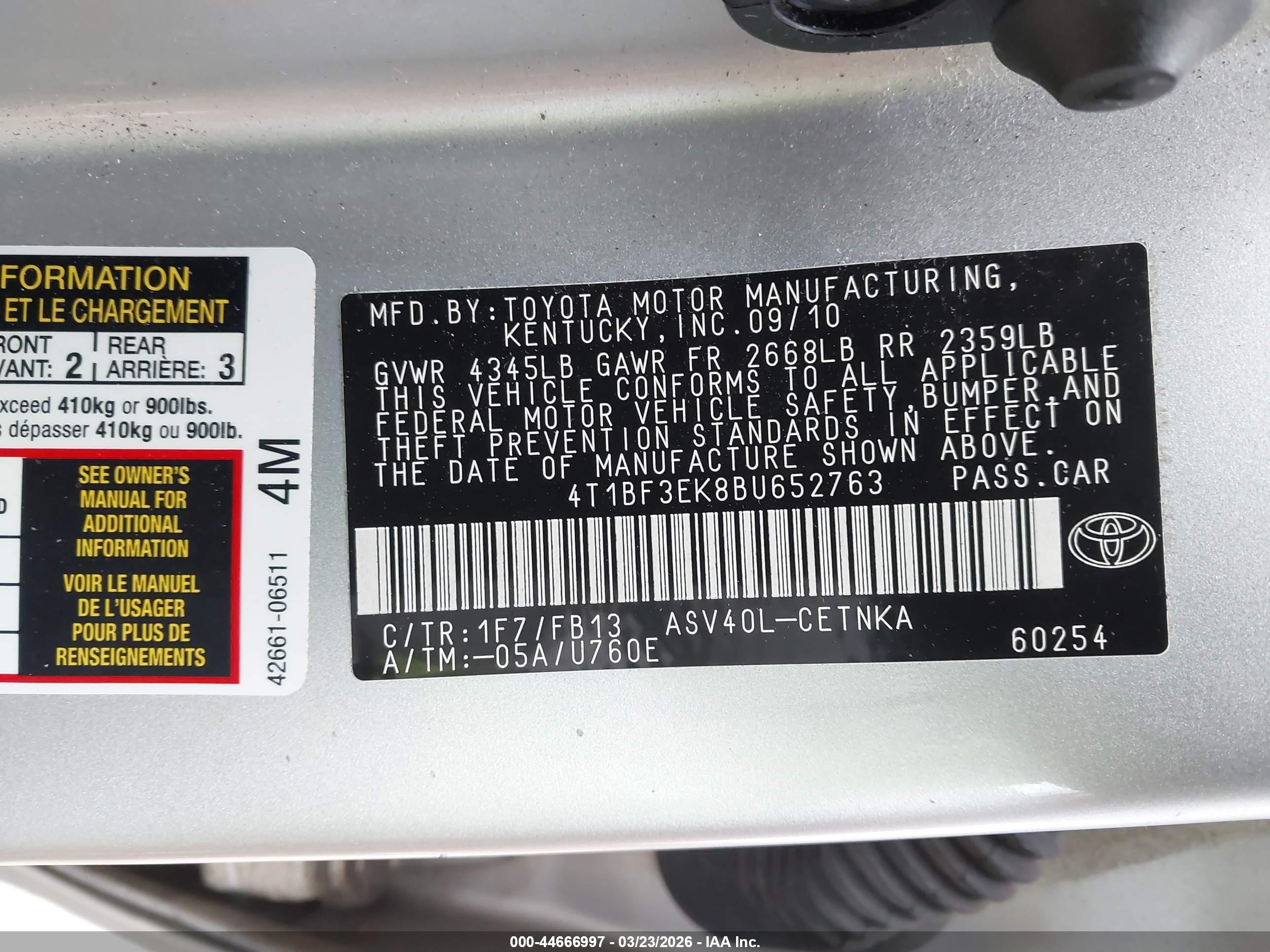 2011 Toyota Camry   Серебряный vin: 4T1BF3EK8BU652763