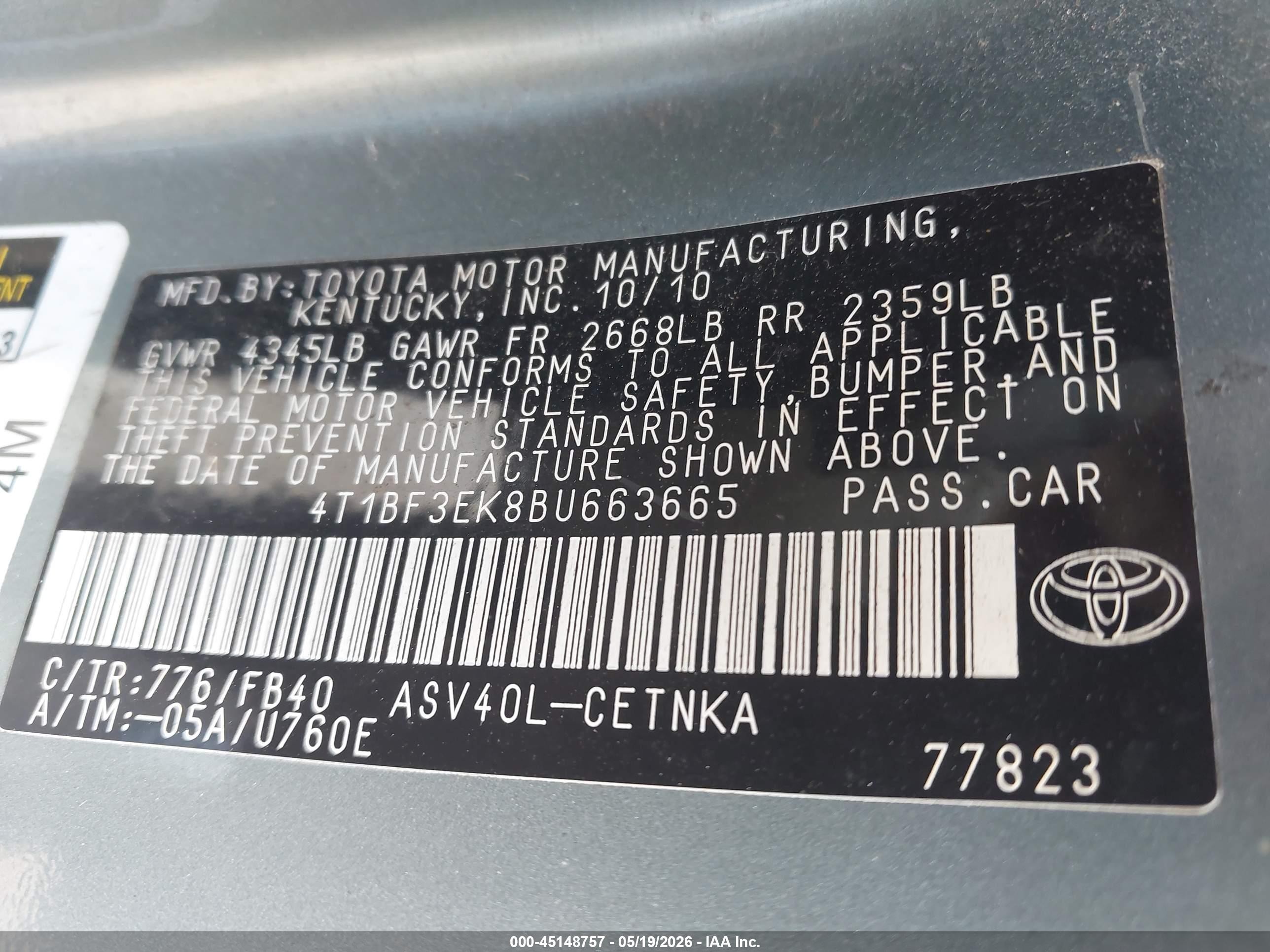 2011 Toyota Camry Le Green vin: 4T1BF3EK8BU663665