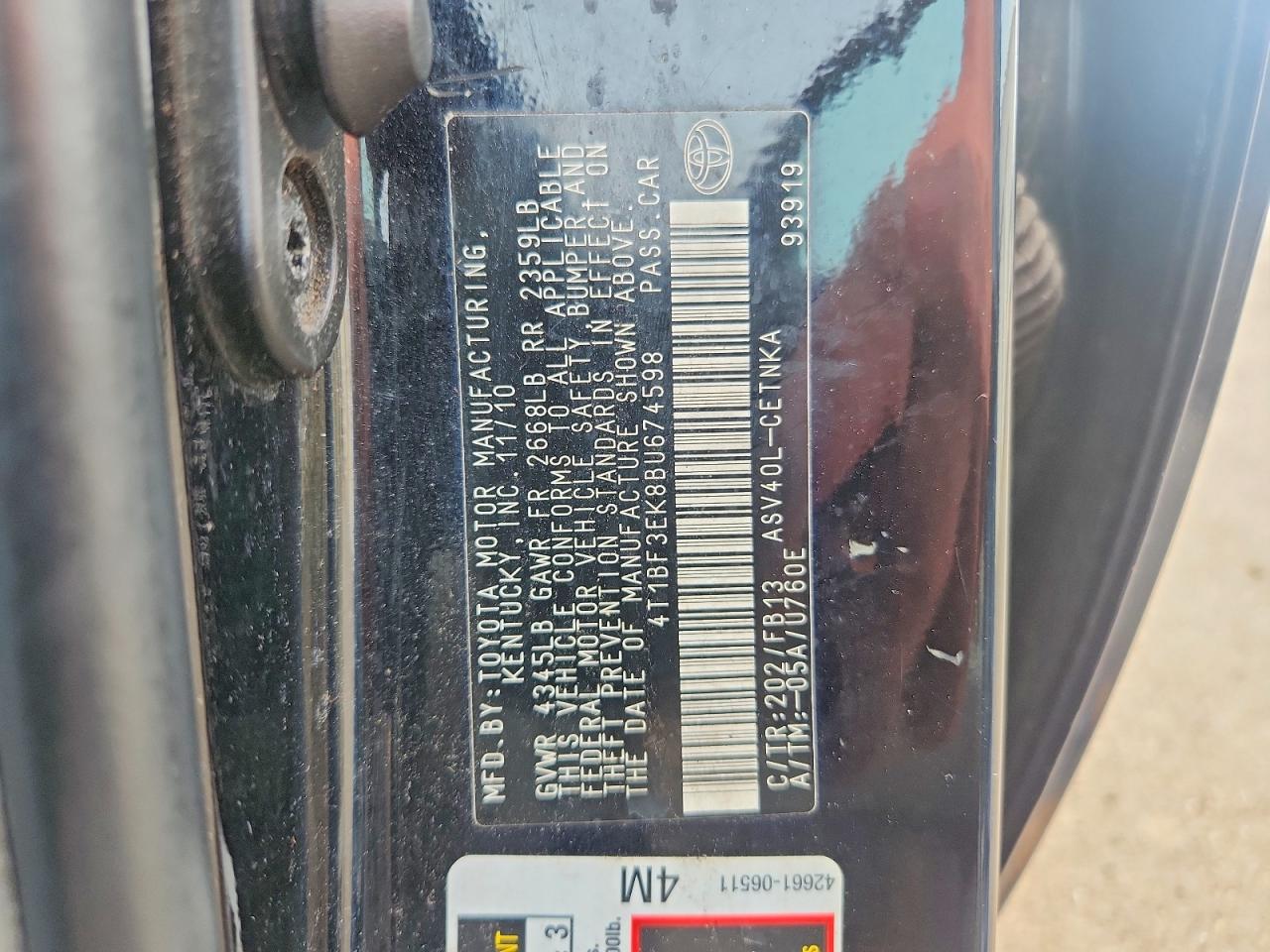2011 Toyota Camry Le Black vin: 4T1BF3EK8BU674598