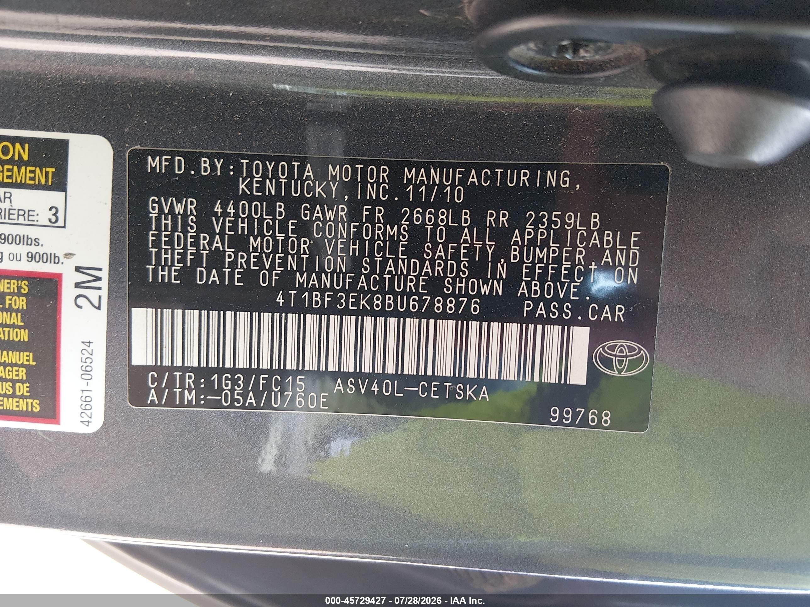 2011 Toyota Camry Se Gray vin: 4T1BF3EK8BU678876