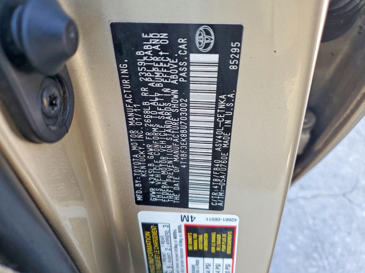 2011 Toyota Camry Base Gold vin: 4T1BF3EK8BU703002