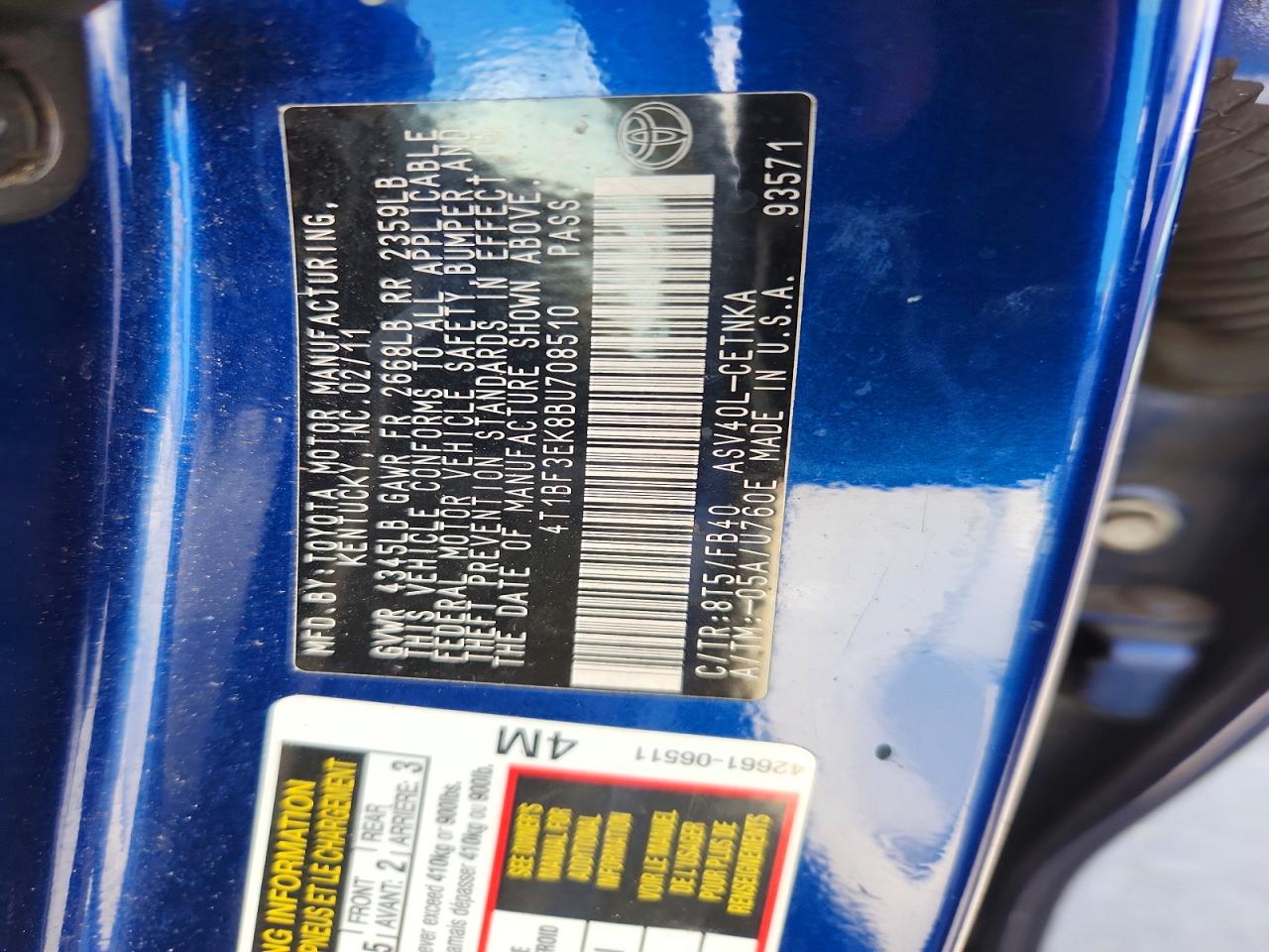 2011 Toyota Camry Le Blue vin: 4T1BF3EK8BU708510