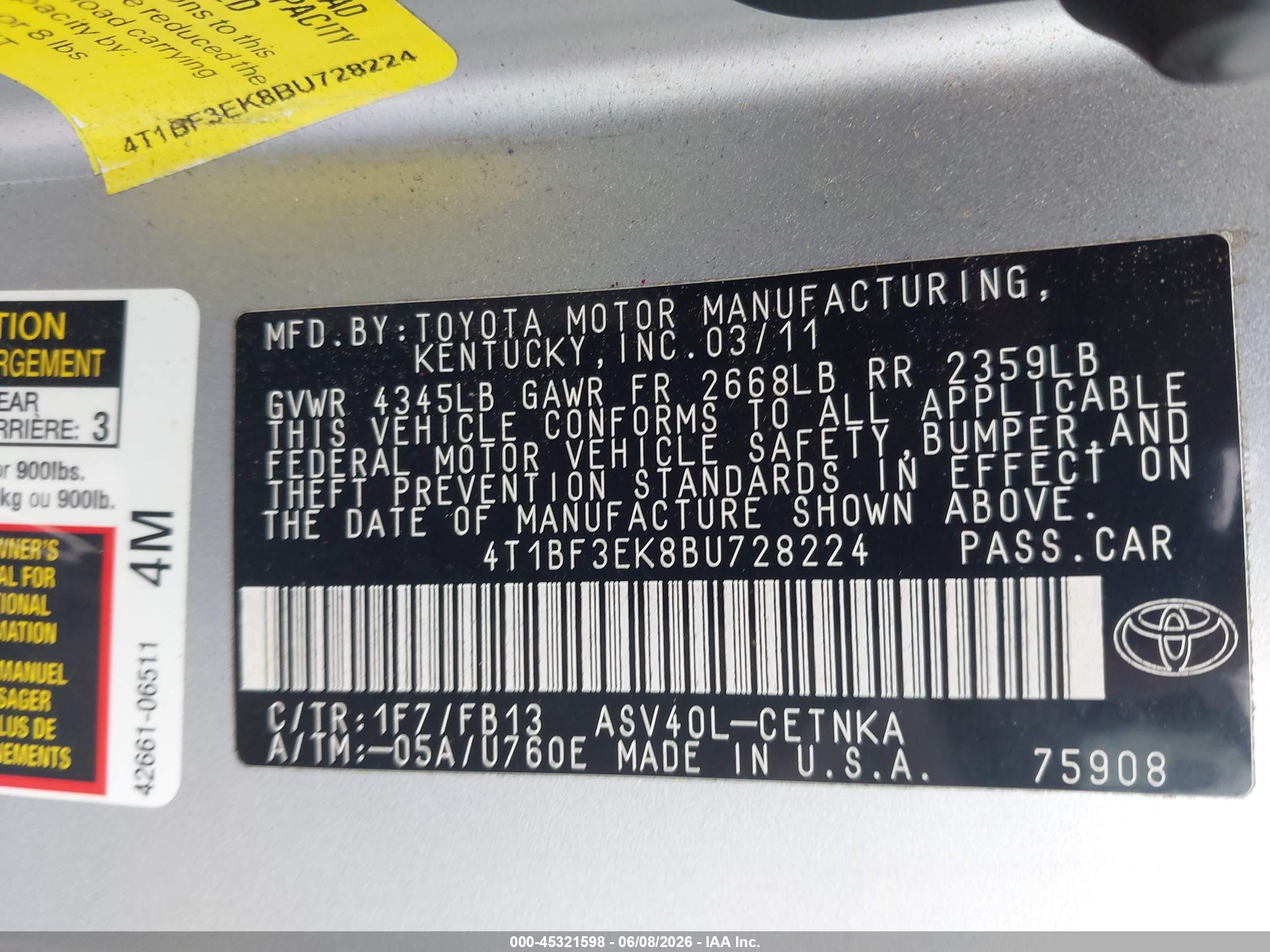 2011 Toyota Camry   Серебряный vin: 4T1BF3EK8BU728224