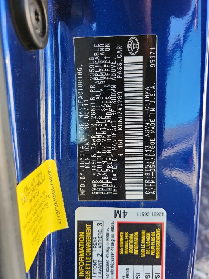 2011 Toyota Camry Le Blue vin: 4T1BF3EK8BU740289