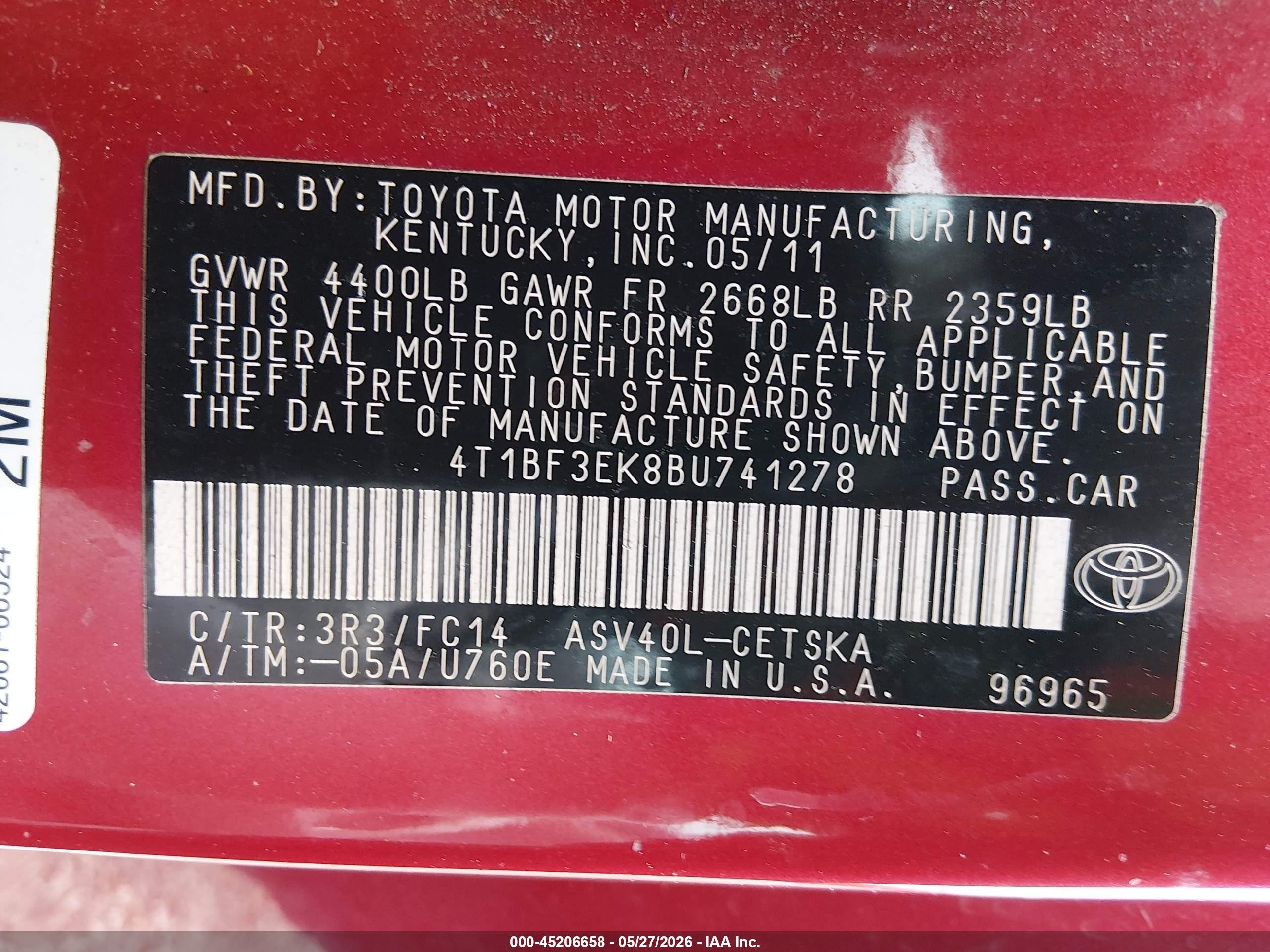 2011 Toyota Camry Se Red vin: 4T1BF3EK8BU741278