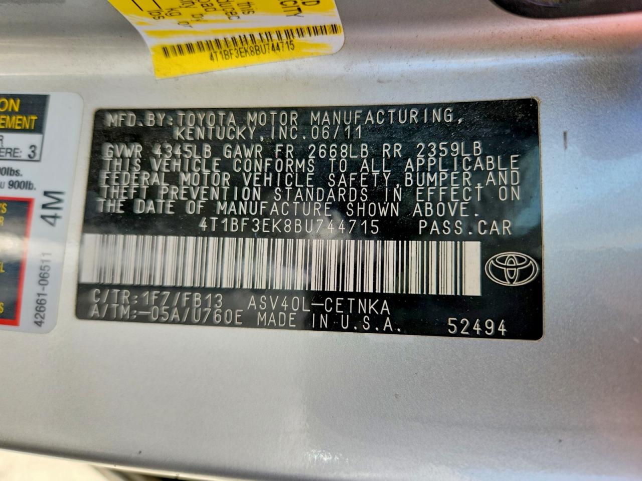2011 Toyota Camry Le Серебряный vin: 4T1BF3EK8BU744715