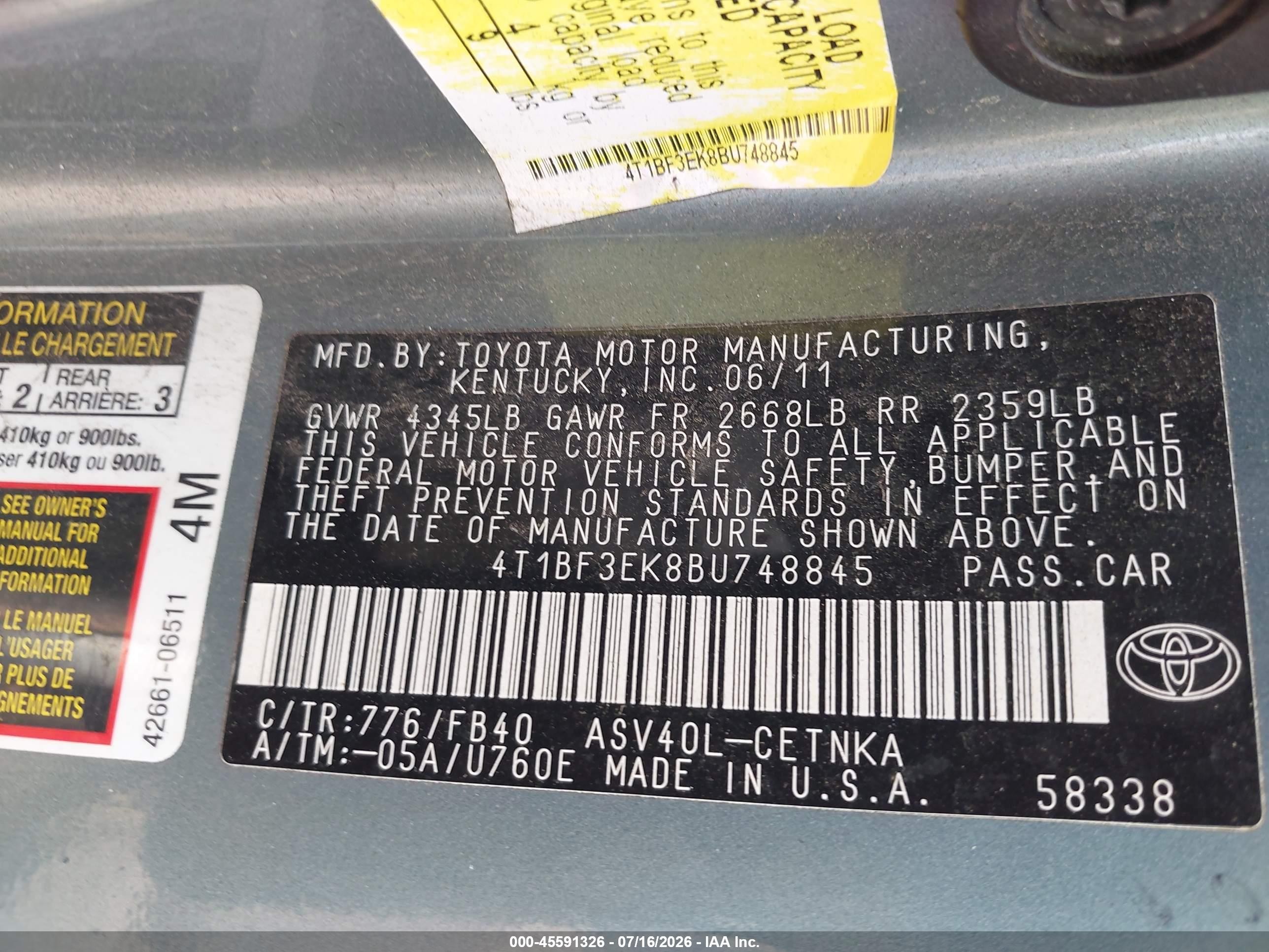 2011 Toyota Camry Le Зеленый vin: 4T1BF3EK8BU748845