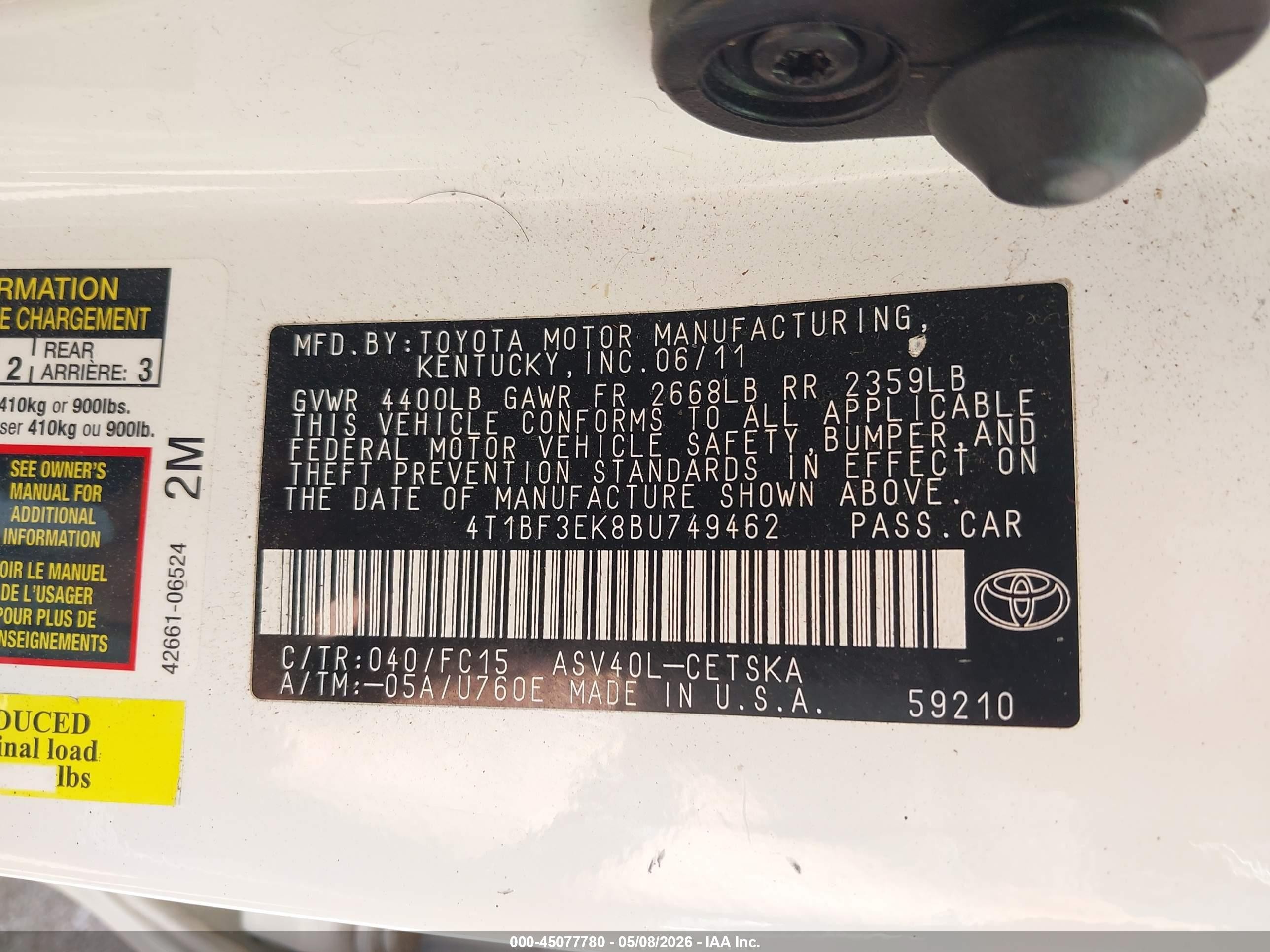 2011 Toyota Camry Se White vin: 4T1BF3EK8BU749462