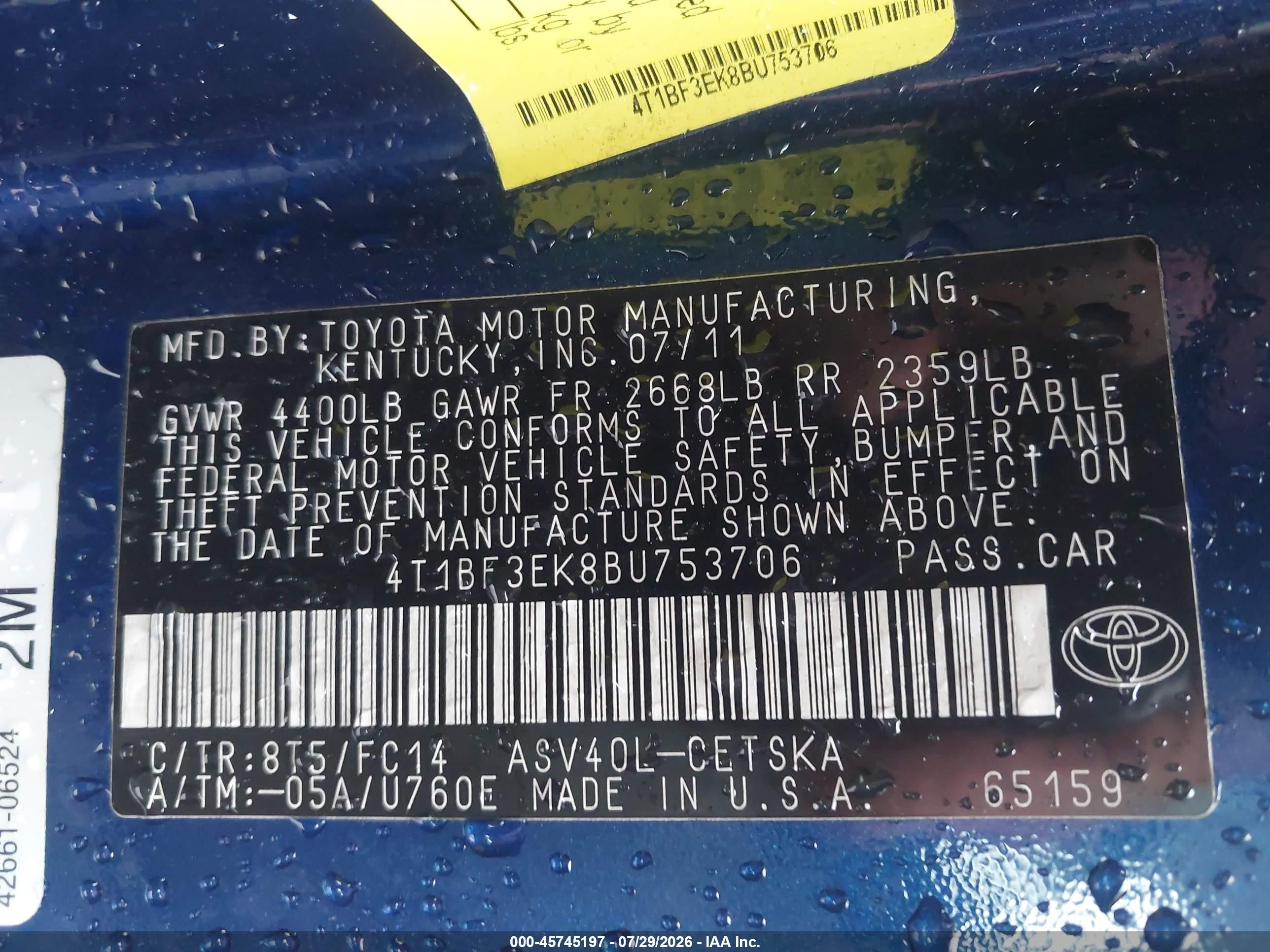 2011 Toyota Camry Se Blue vin: 4T1BF3EK8BU753706