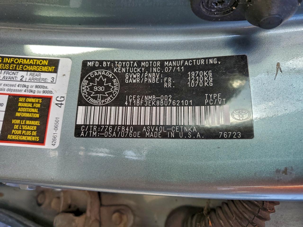 2011 Toyota Camry Base Green vin: 4T1BF3EK8BU762101