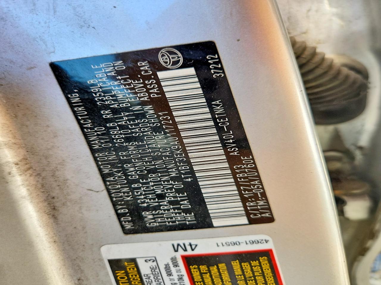 2010 Toyota Camry Le Silver vin: 4T1BF3EK9AU117231