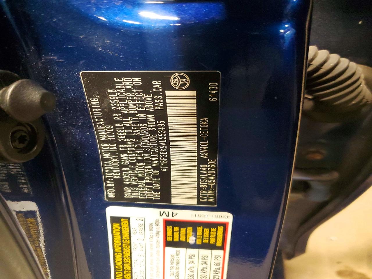 2010 Toyota Camry Xle Blue vin: 4T1BF3EK9AU553495