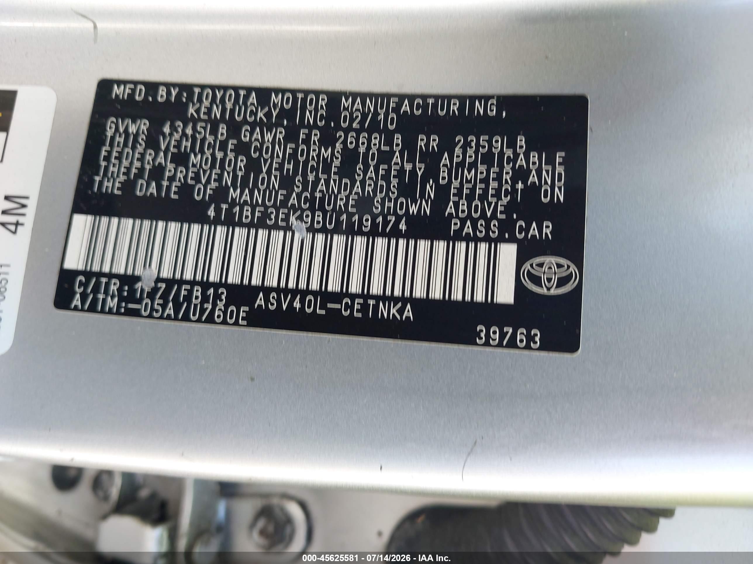 2011 Toyota Camry Le Gray vin: 4T1BF3EK9BU119174