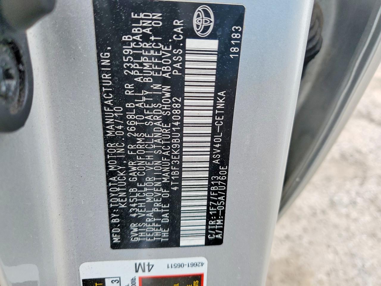 2011 Toyota Camry Le Silver vin: 4T1BF3EK9BU140882