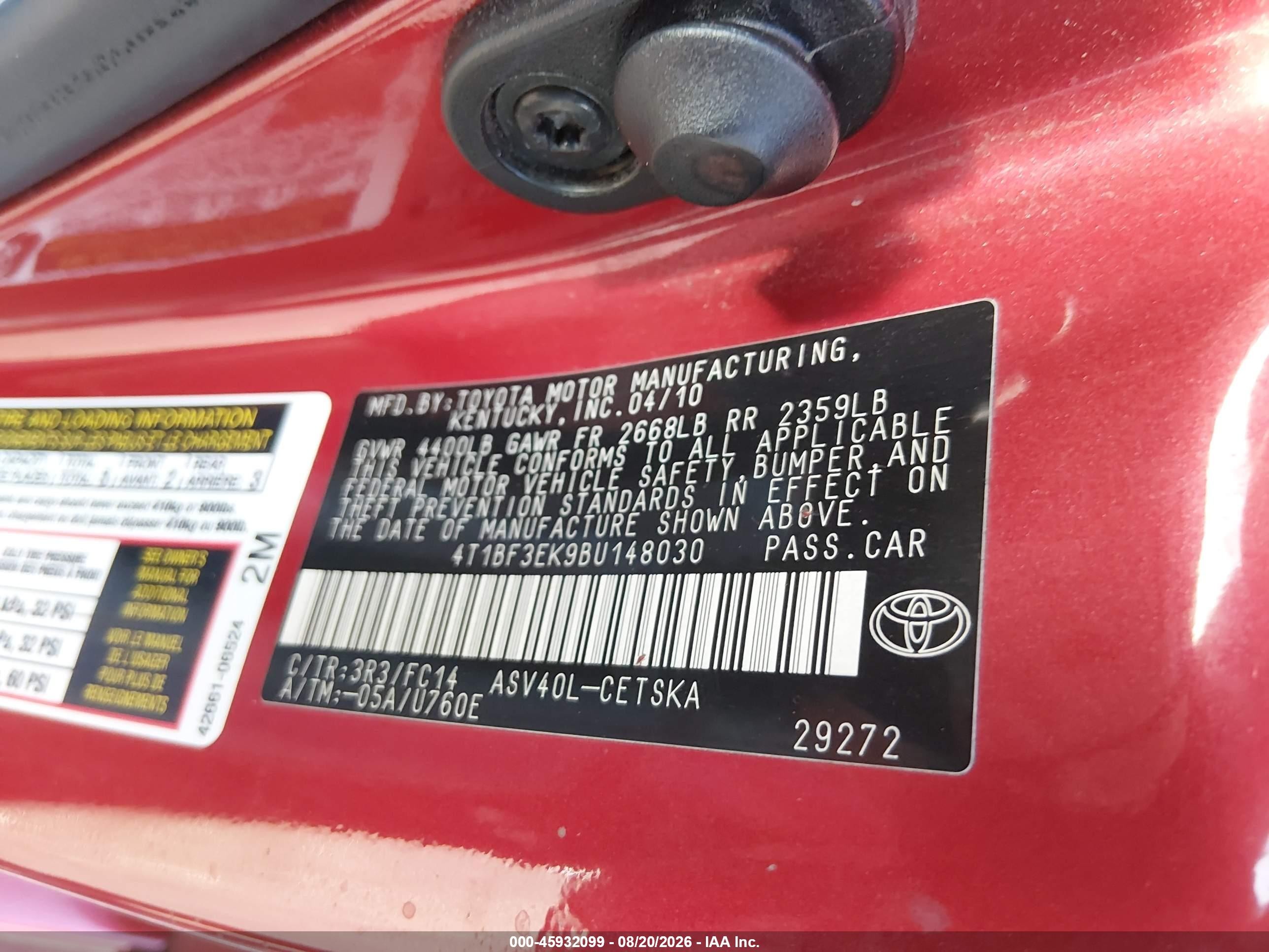 2011 Toyota Camry Se Red vin: 4T1BF3EK9BU148030