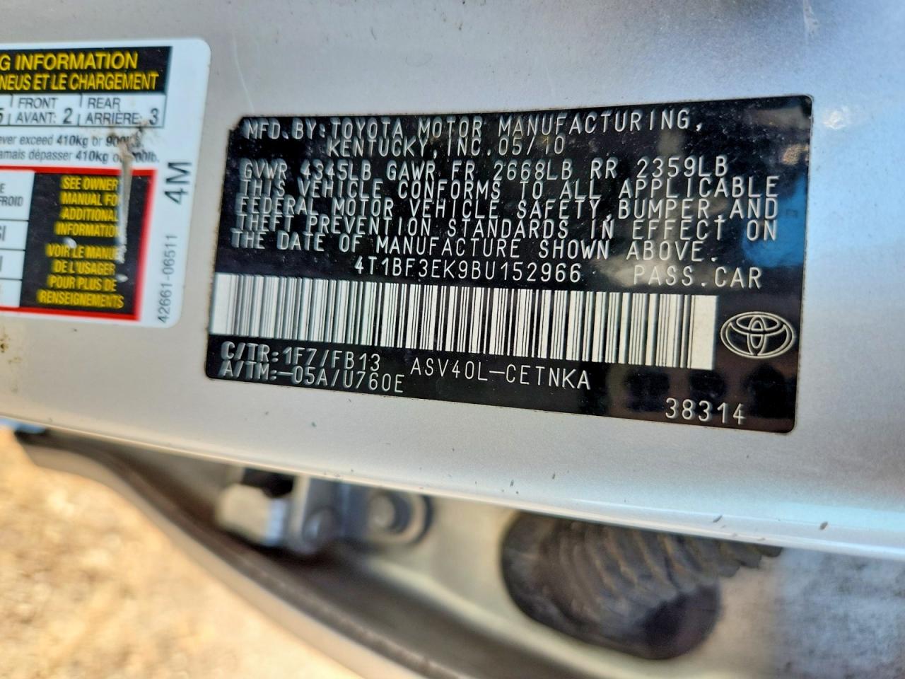 2011 Toyota Camry Le Silver vin: 4T1BF3EK9BU152966