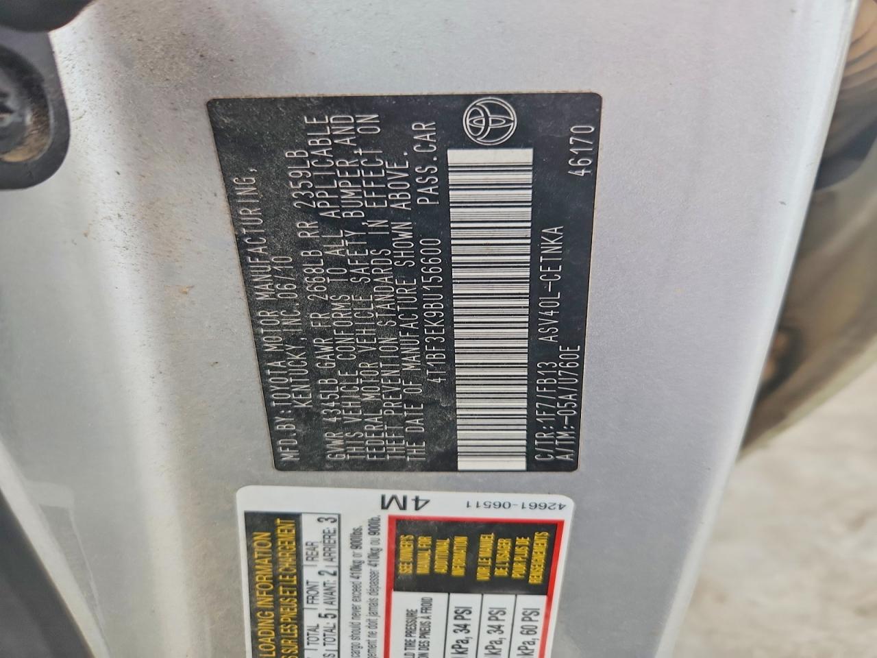 2011 Toyota Camry Le Серебряный vin: 4T1BF3EK9BU156600