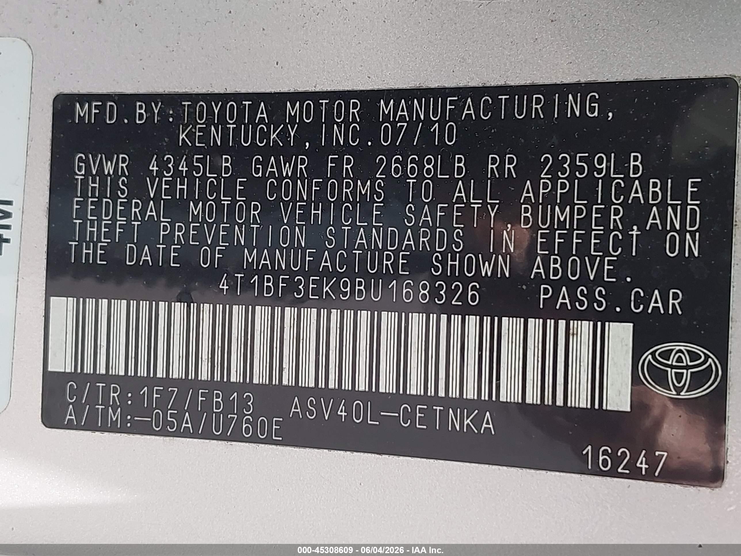 2011 Toyota Camry Le Silver vin: 4T1BF3EK9BU168326