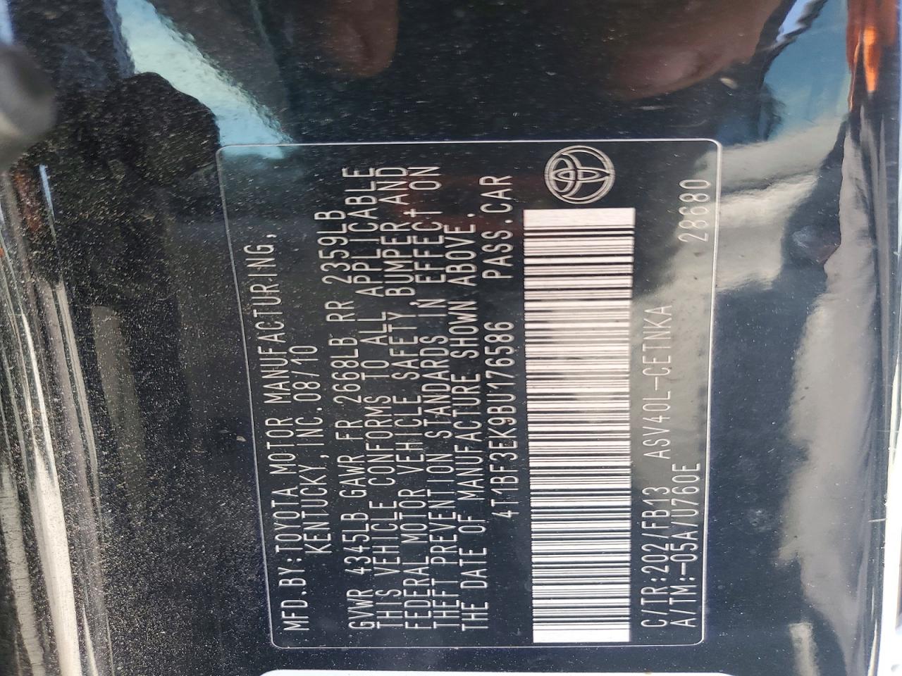 2011 Toyota Camry Le Black vin: 4T1BF3EK9BU176586