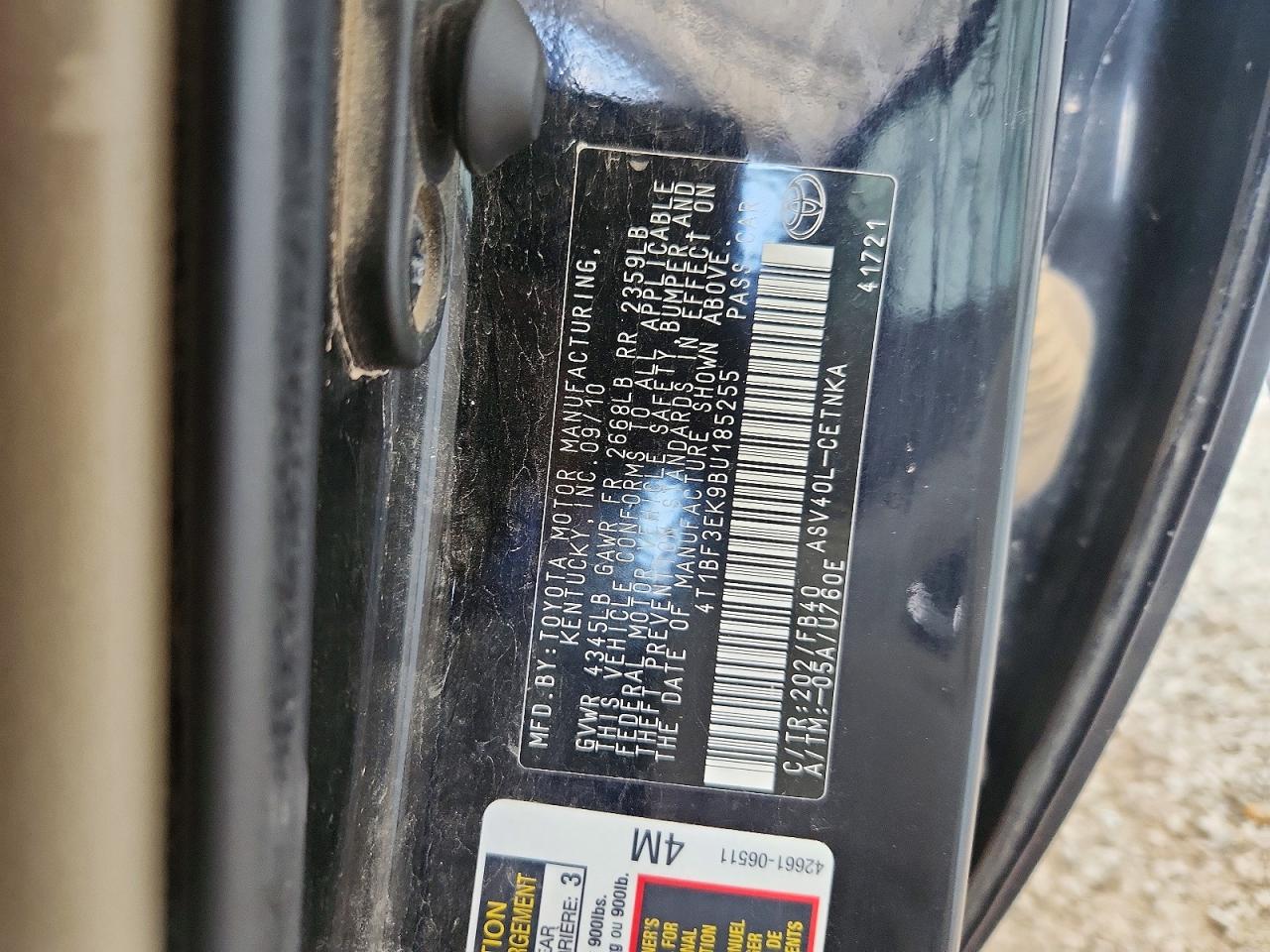2011 Toyota Camry Le Black vin: 4T1BF3EK9BU185255