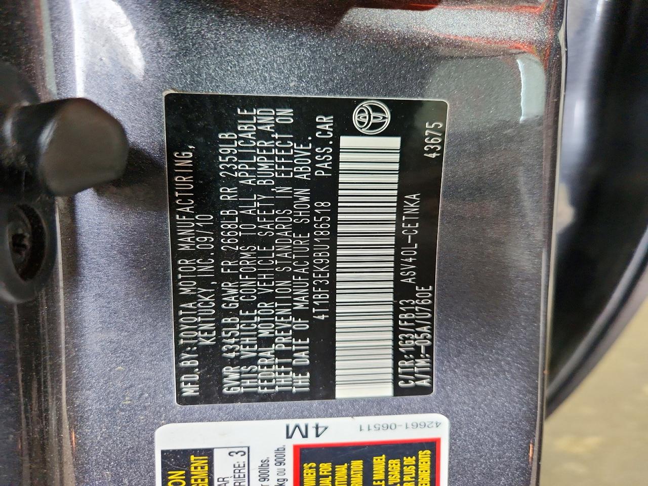 2011 Toyota Camry Le Gray vin: 4T1BF3EK9BU186518