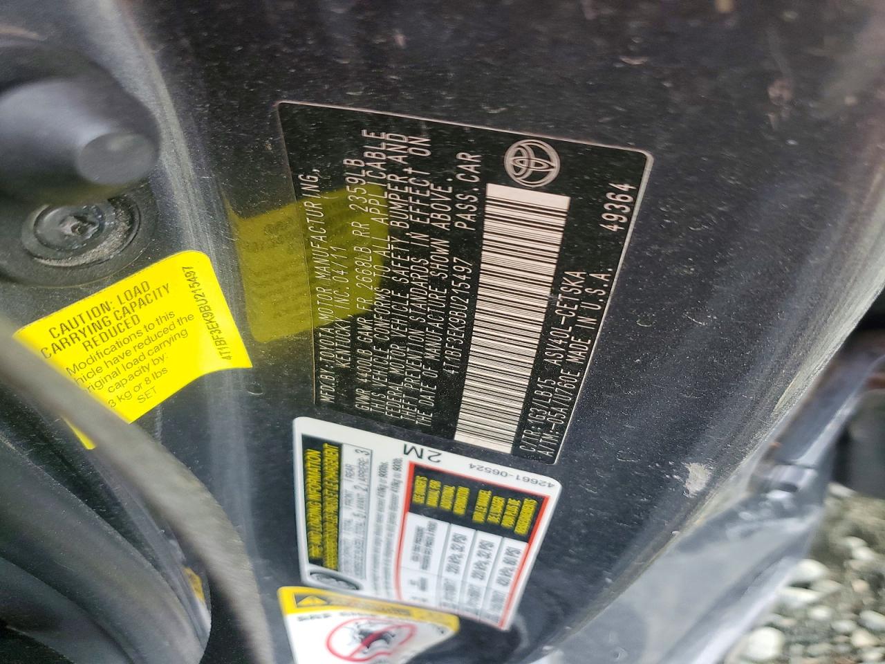 2011 Toyota Camry Se Charcoal vin: 4T1BF3EK9BU215497