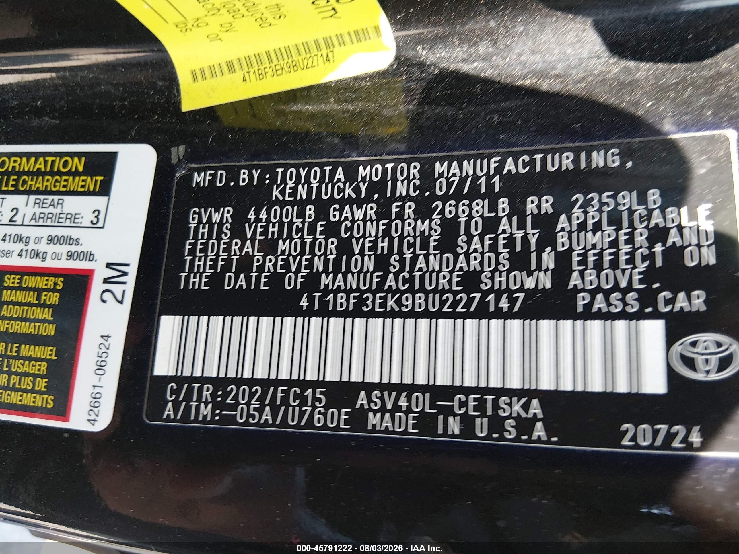 2011 Toyota Camry Se Black vin: 4T1BF3EK9BU227147