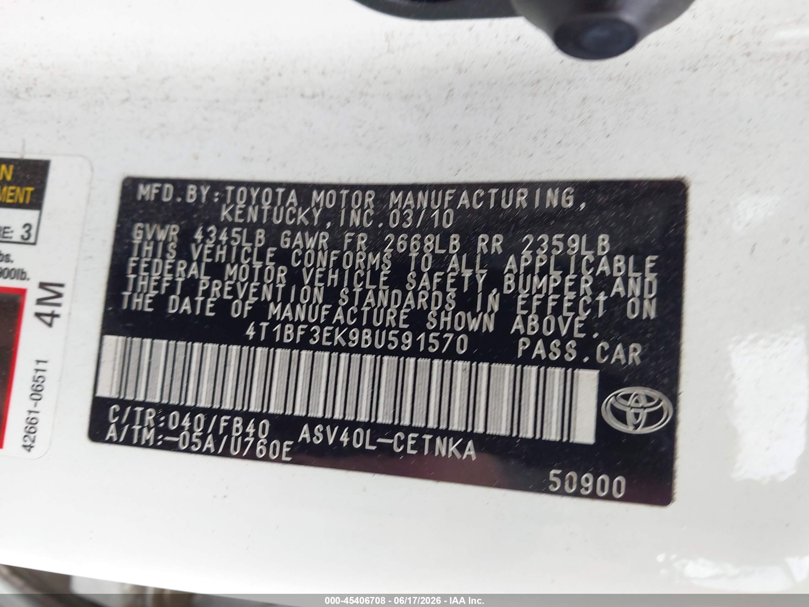 2011 Toyota Camry Le White vin: 4T1BF3EK9BU591570