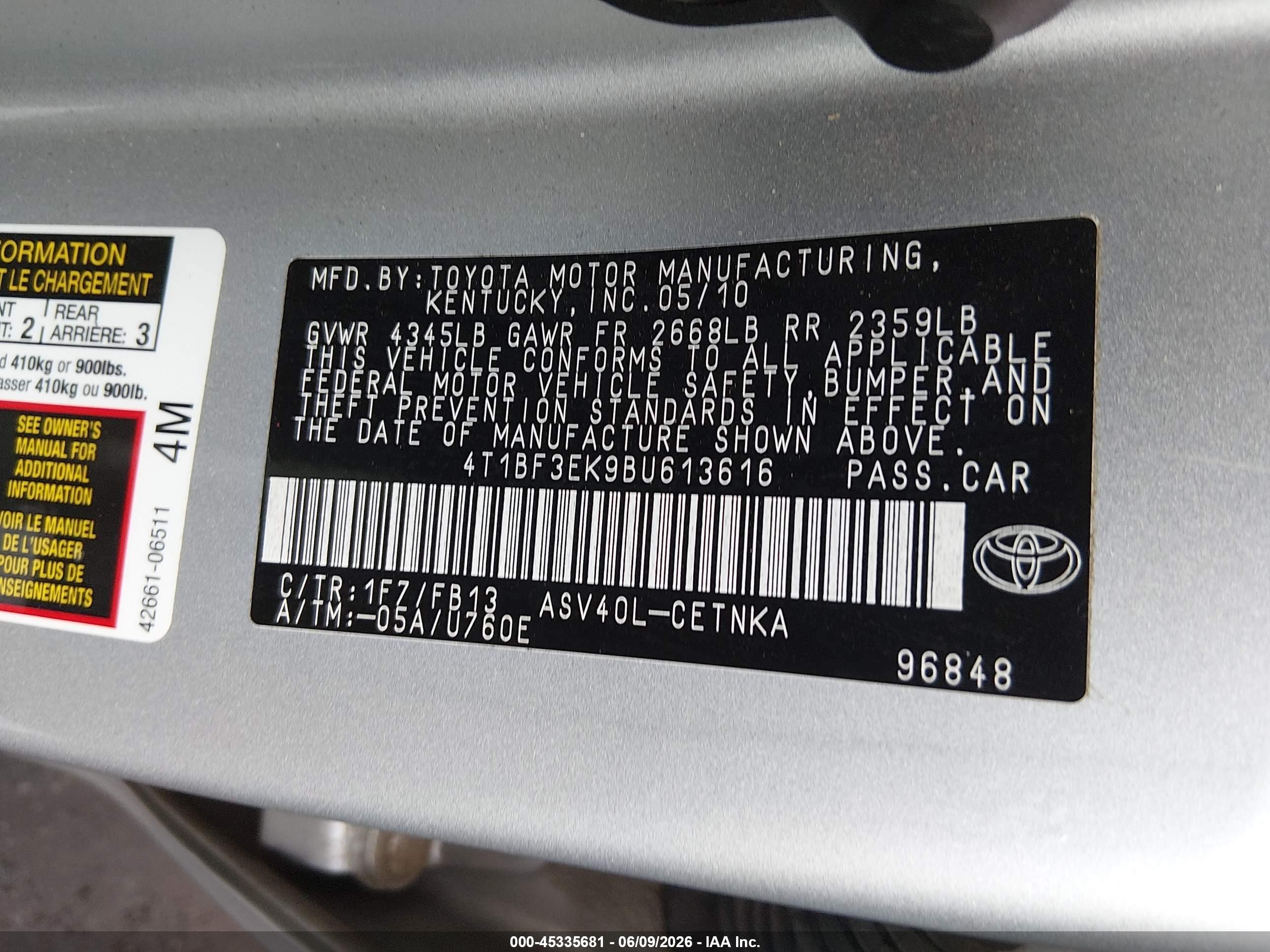 2011 Toyota Camry Le Silver vin: 4T1BF3EK9BU613616